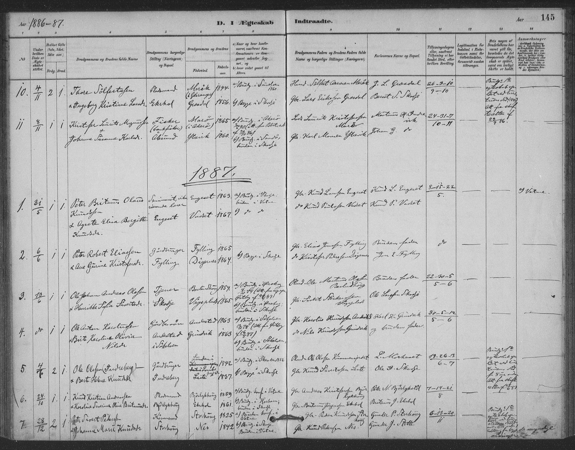 Ministerialprotokoller, klokkerbøker og fødselsregistre - Møre og Romsdal, AV/SAT-A-1454/524/L0356: Parish register (official) no. 524A08, 1880-1899, p. 145