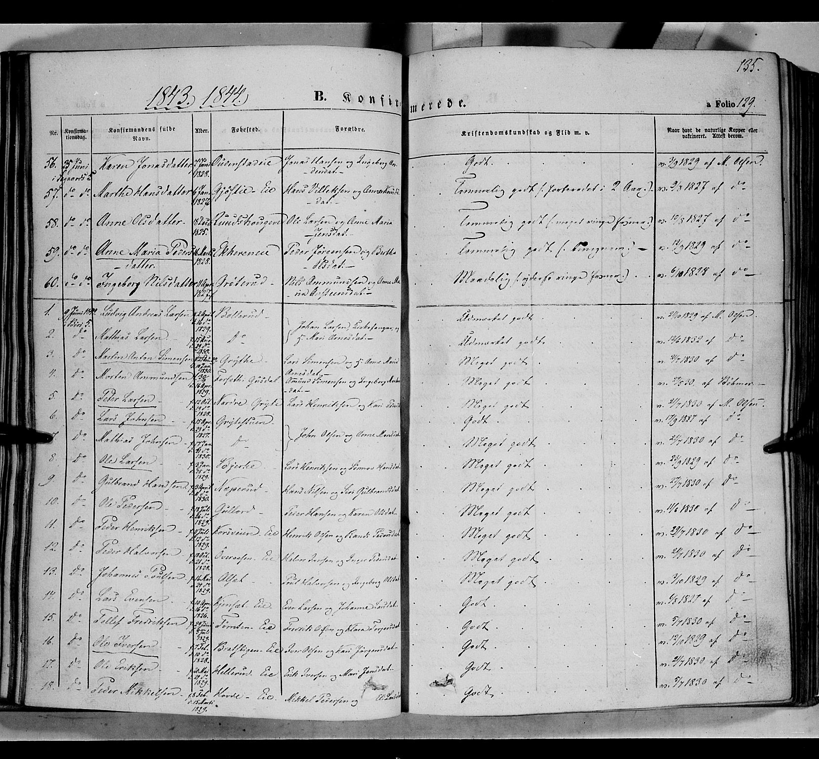 Biri prestekontor, SAH/PREST-096/H/Ha/Haa/L0005: Parish register (official) no. 5, 1843-1854, p. 135
