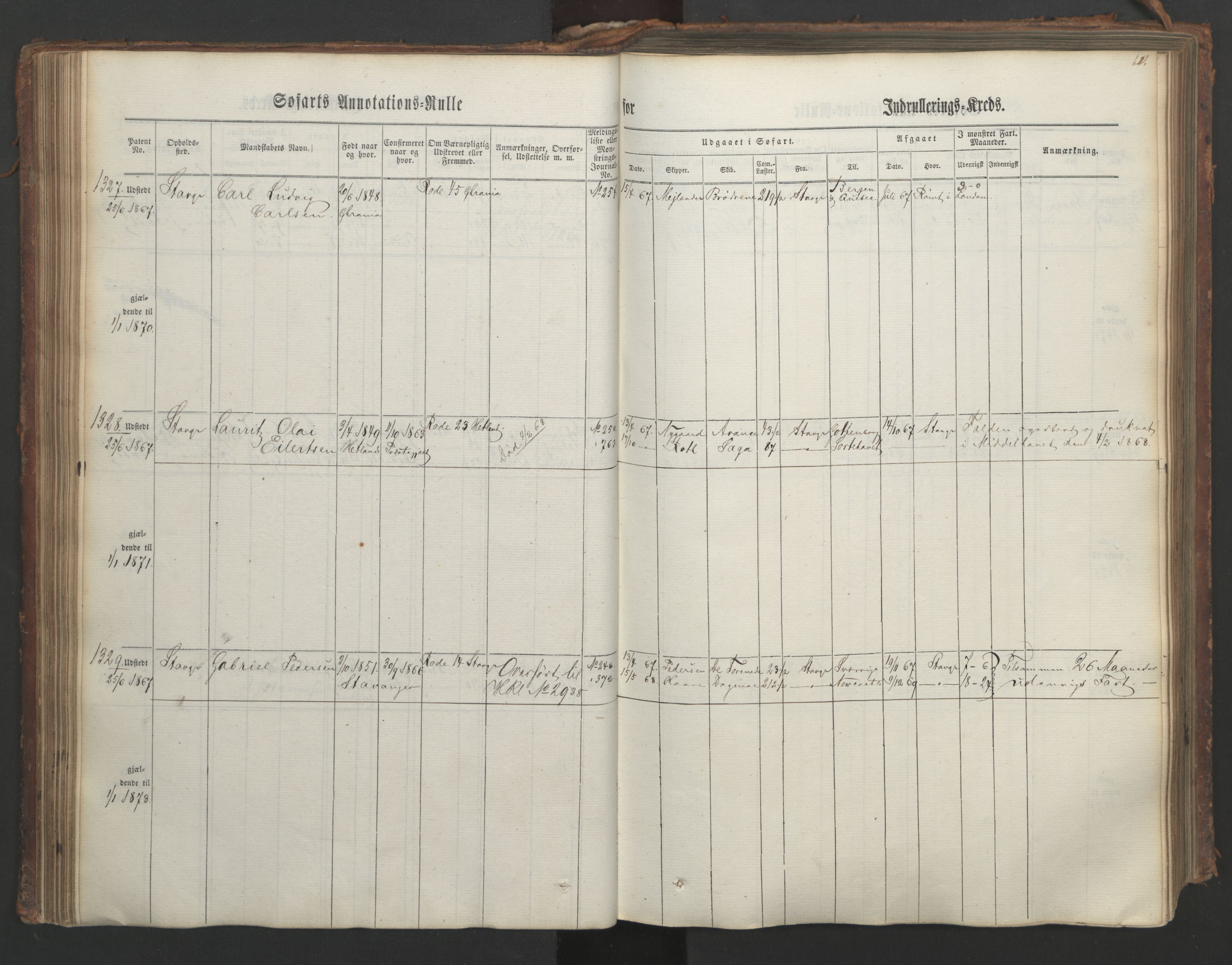 Stavanger sjømannskontor, AV/SAST-A-102006/F/Ff/L0003: Annotasjonsrulle, patentnr. 1144-1761, 1866, p. 74