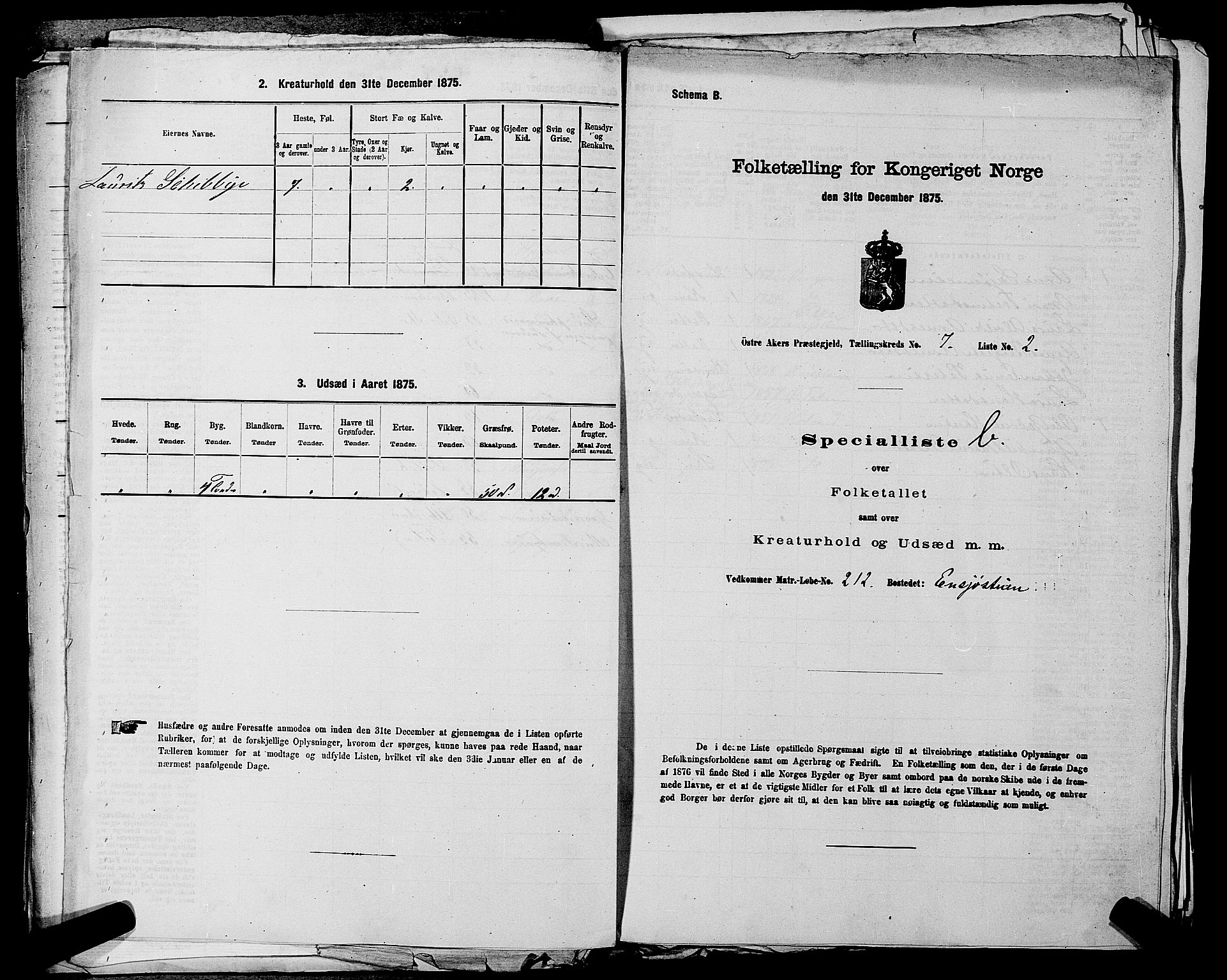 RA, 1875 census for 0218bP Østre Aker, 1875, p. 1625