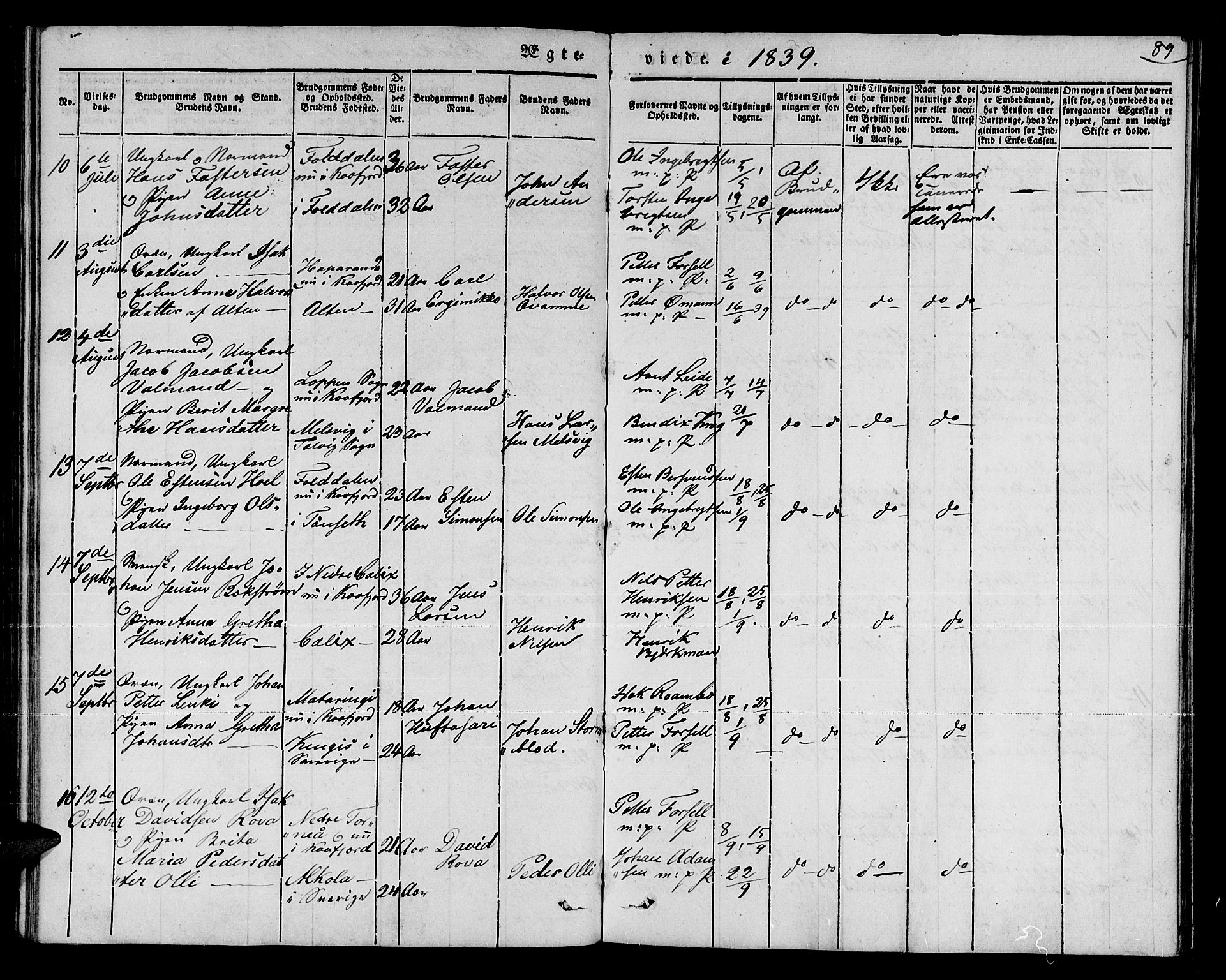 Talvik sokneprestkontor, AV/SATØ-S-1337/H/Ha/L0015kirke: Parish register (official) no. 15, 1837-1847, p. 89