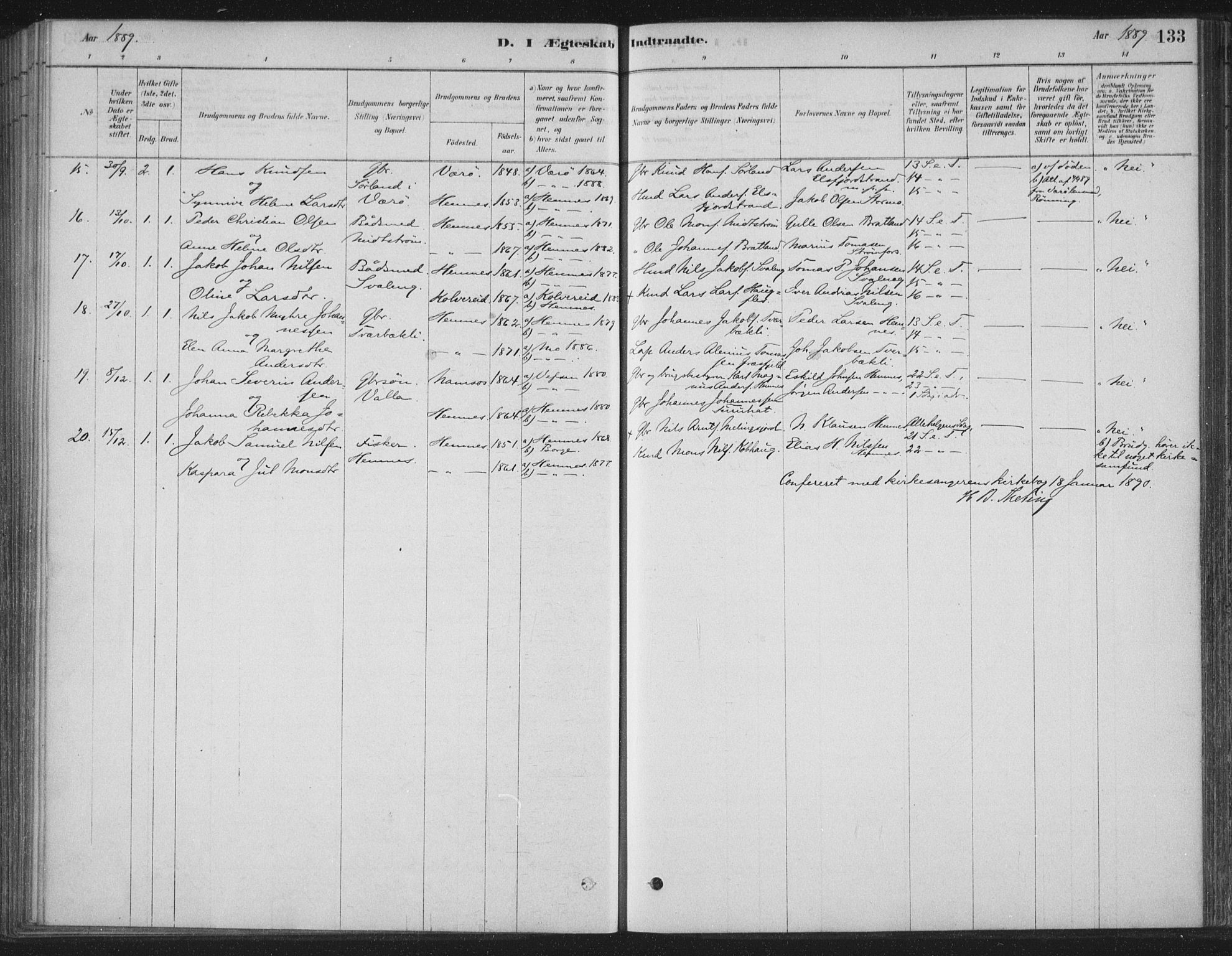 Ministerialprotokoller, klokkerbøker og fødselsregistre - Nordland, AV/SAT-A-1459/825/L0361: Parish register (official) no. 825A15, 1878-1893, p. 133