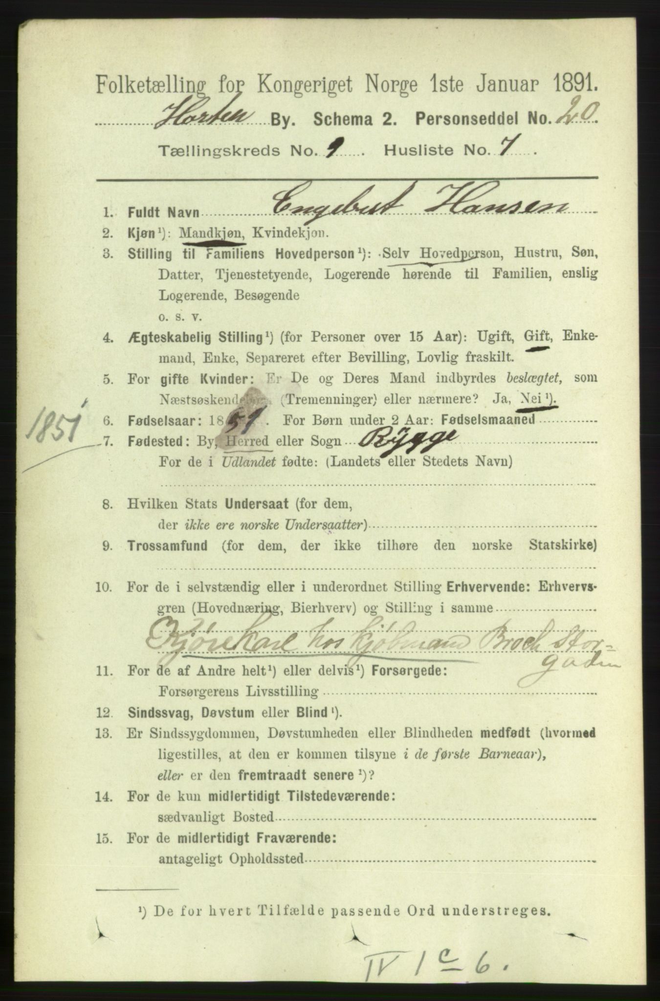 RA, 1891 census for 0703 Horten, 1891, p. 5613