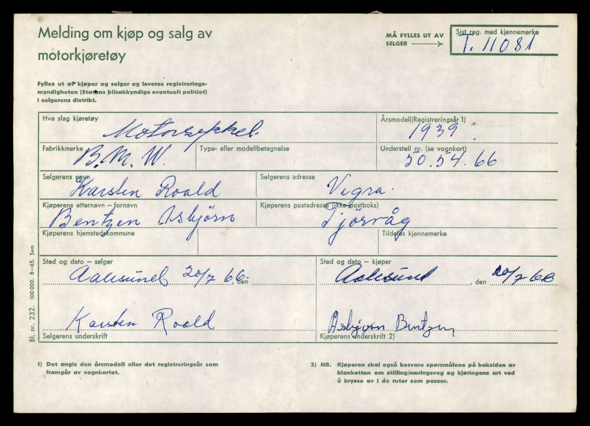 Møre og Romsdal vegkontor - Ålesund trafikkstasjon, AV/SAT-A-4099/F/Fe/L0026: Registreringskort for kjøretøy T 11046 - T 11160, 1927-1998, p. 1055