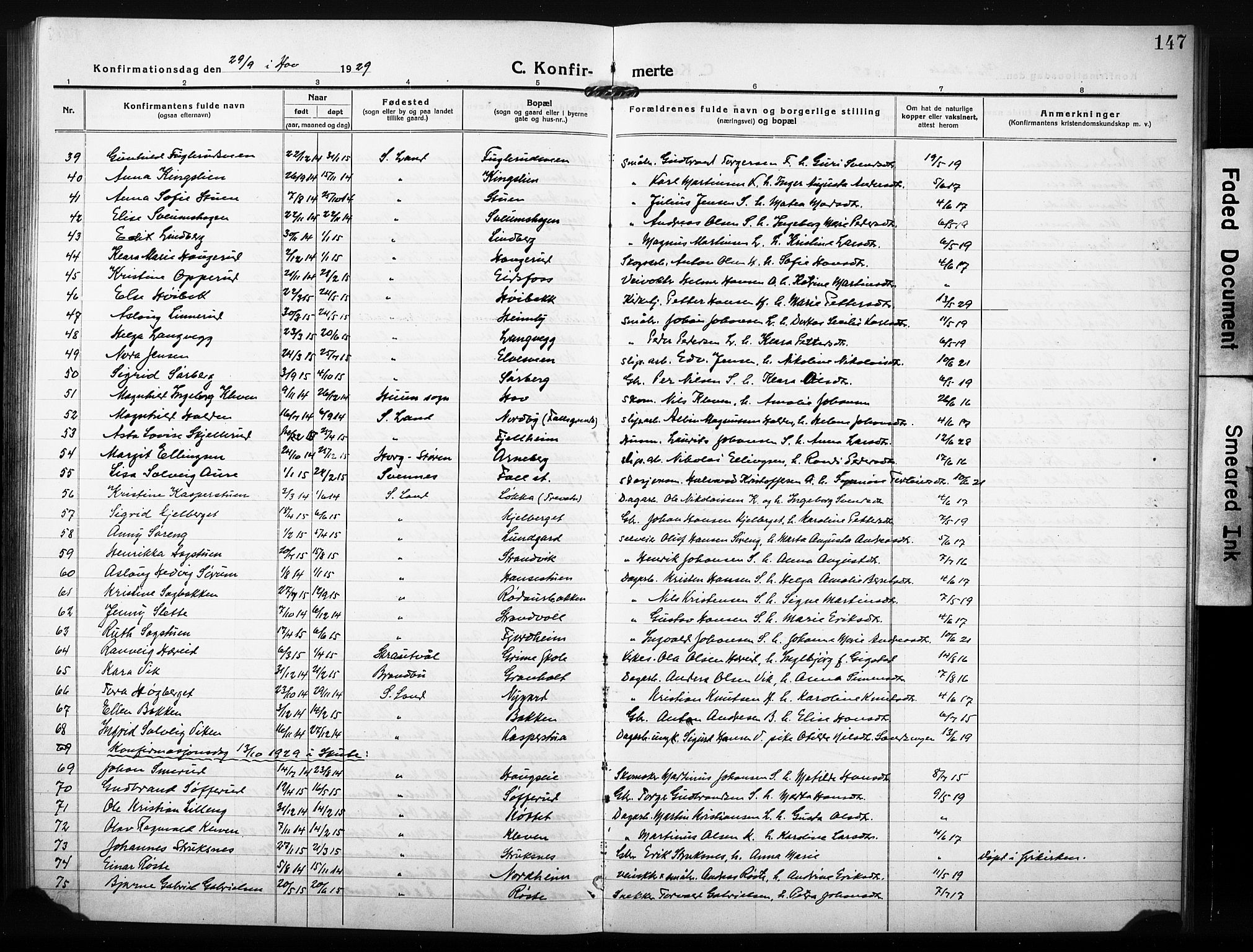 Søndre Land prestekontor, AV/SAH-PREST-122/L/L0007: Parish register (copy) no. 7, 1915-1932, p. 147