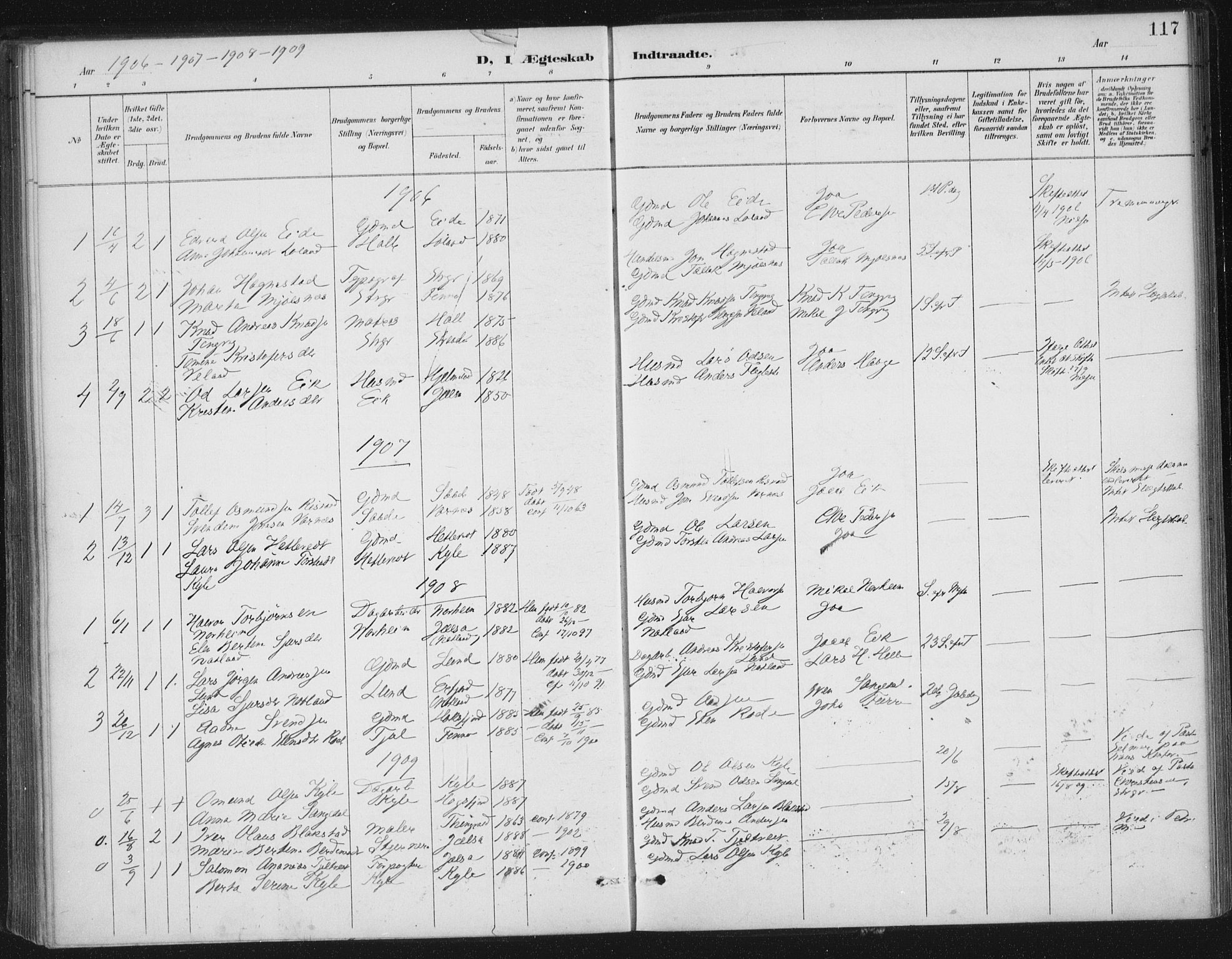 Nedstrand sokneprestkontor, AV/SAST-A-101841/01/IV: Parish register (official) no. A 13, 1887-1915, p. 117