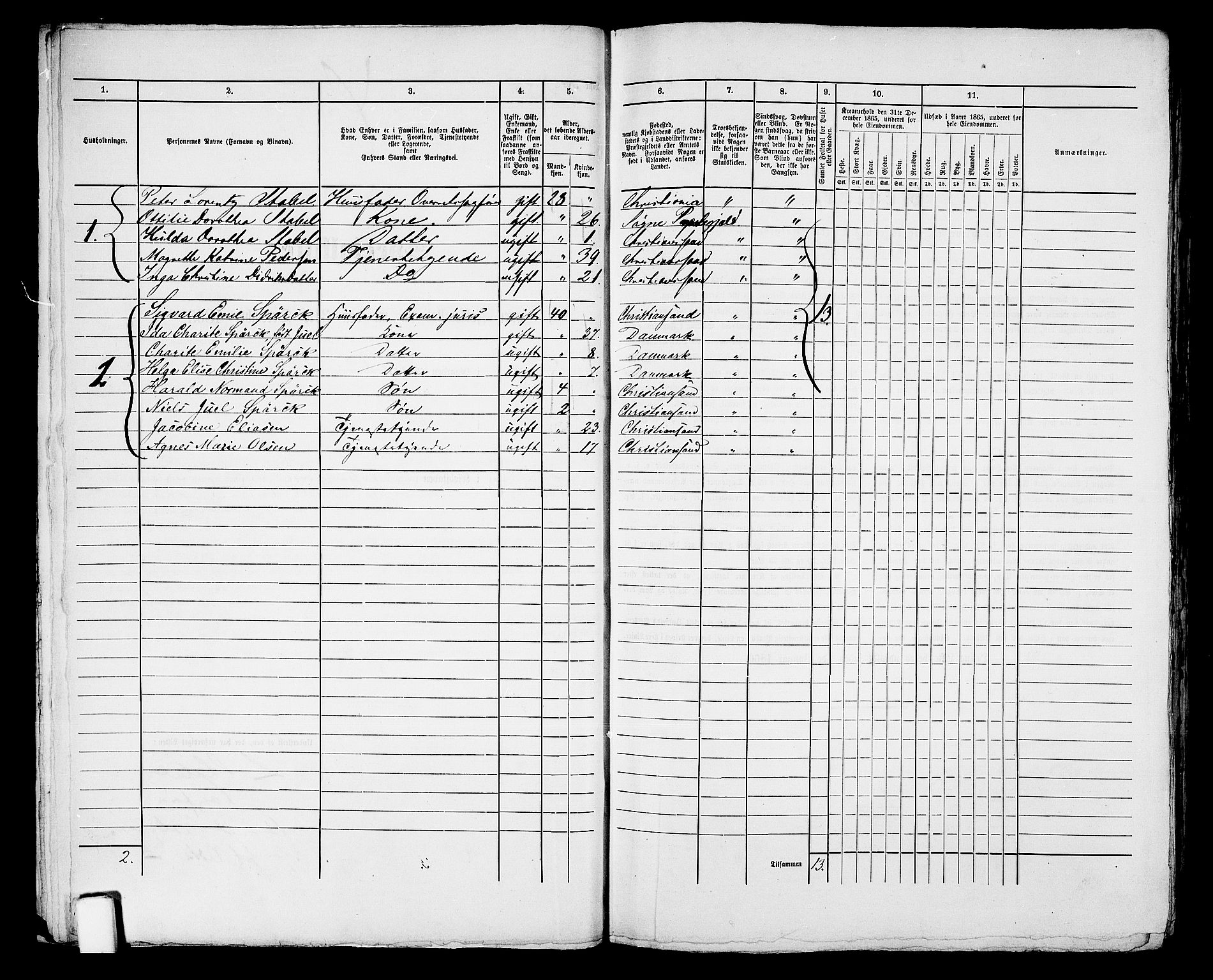 RA, 1865 census for Kristiansand, 1865, p. 1562