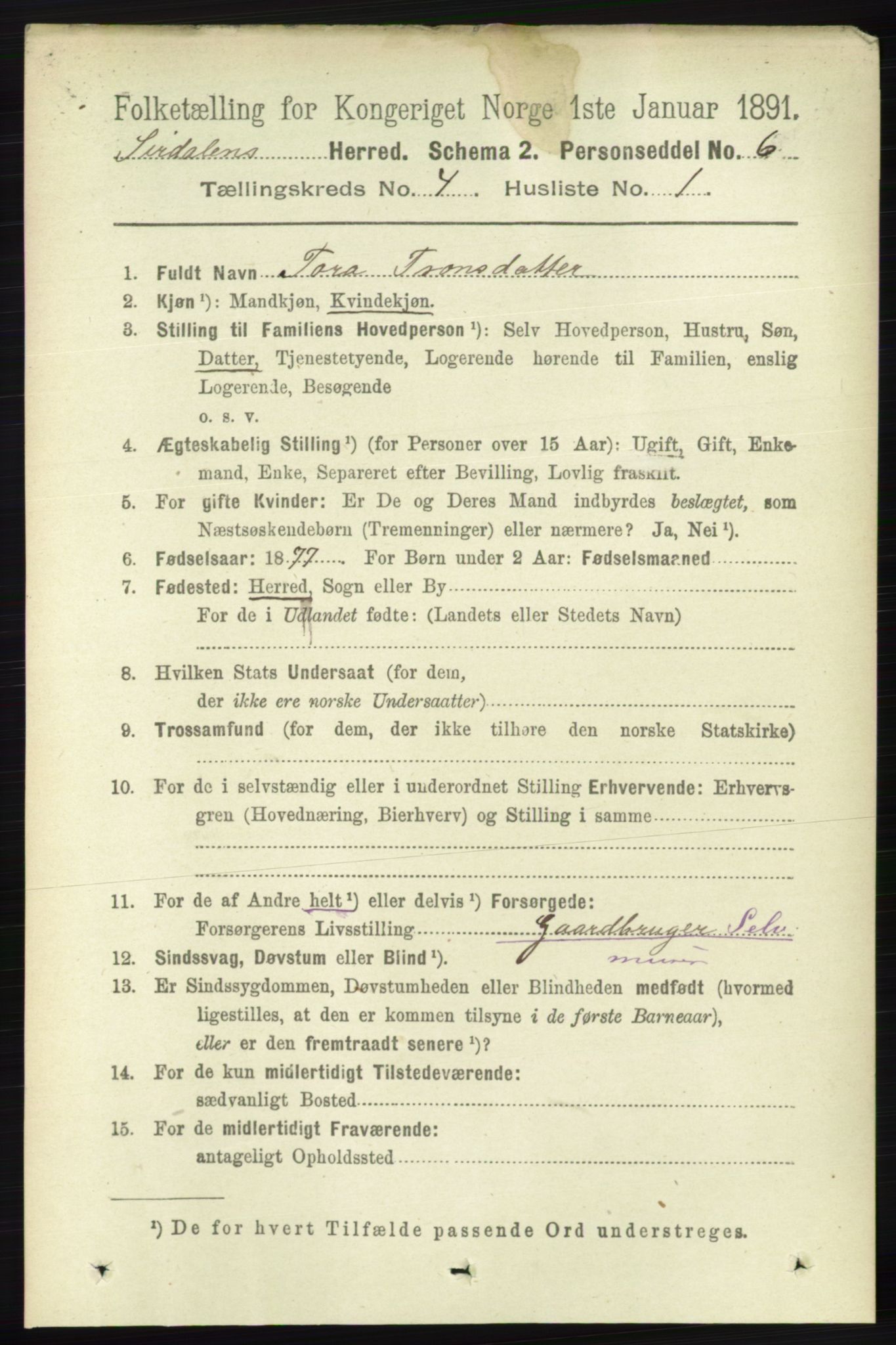 RA, 1891 census for 1046 Sirdal, 1891, p. 940