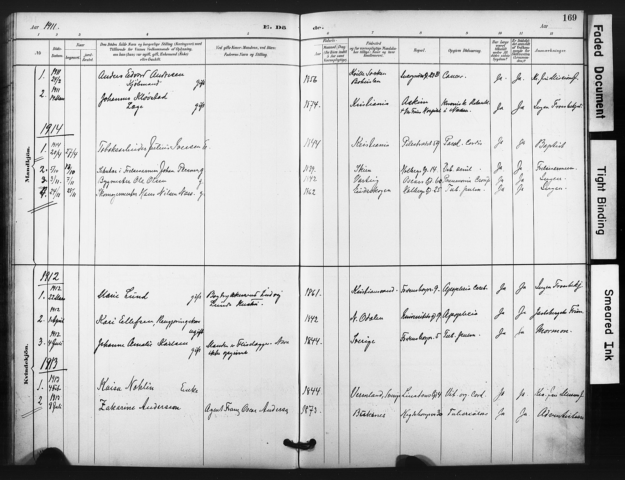Trefoldighet prestekontor Kirkebøker, SAO/A-10882/F/Fg/L0001: Parish register (official) no. VII 1, 1892-1923, p. 169