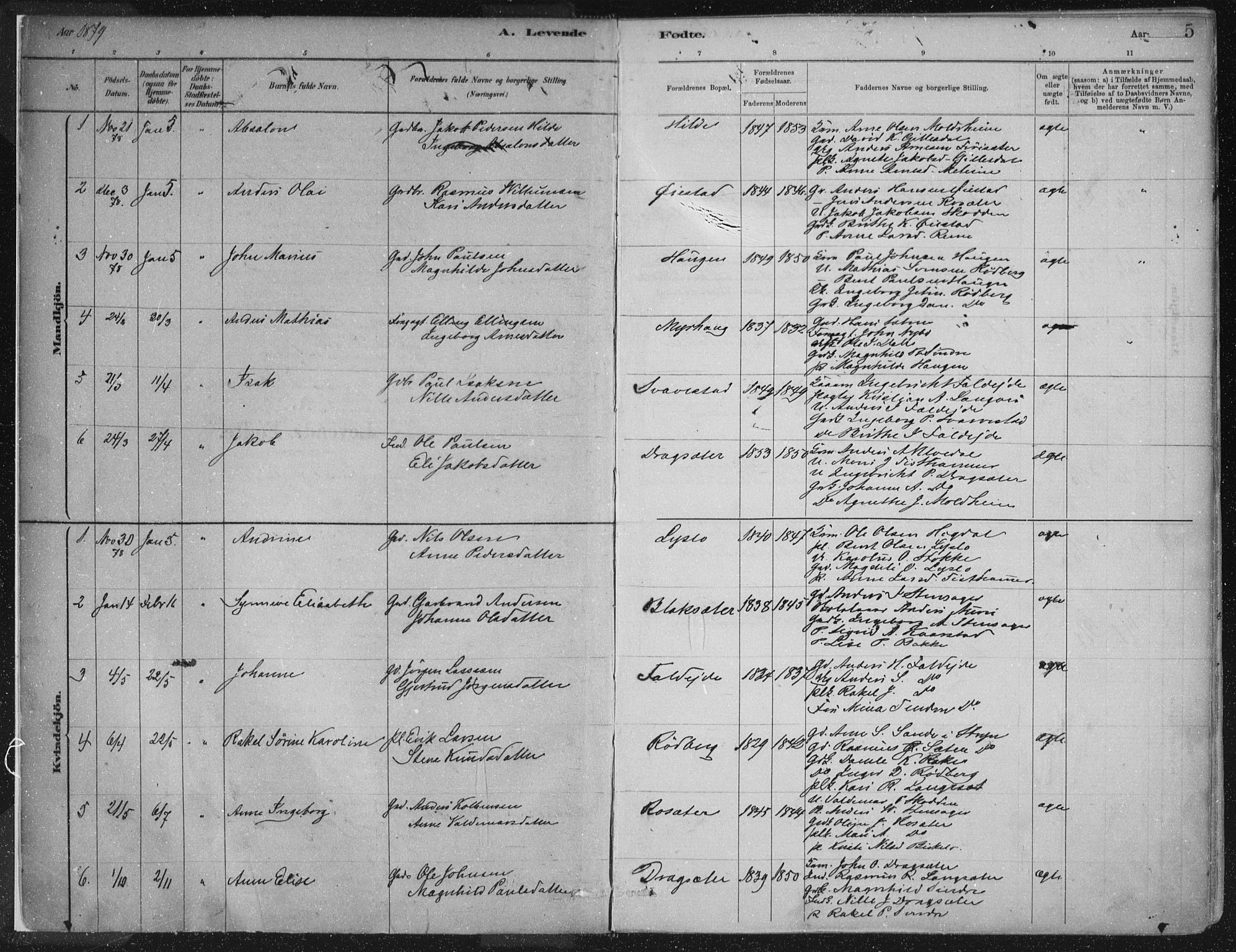 Innvik sokneprestembete, AV/SAB-A-80501: Parish register (official) no. B  1, 1879-1902, p. 5