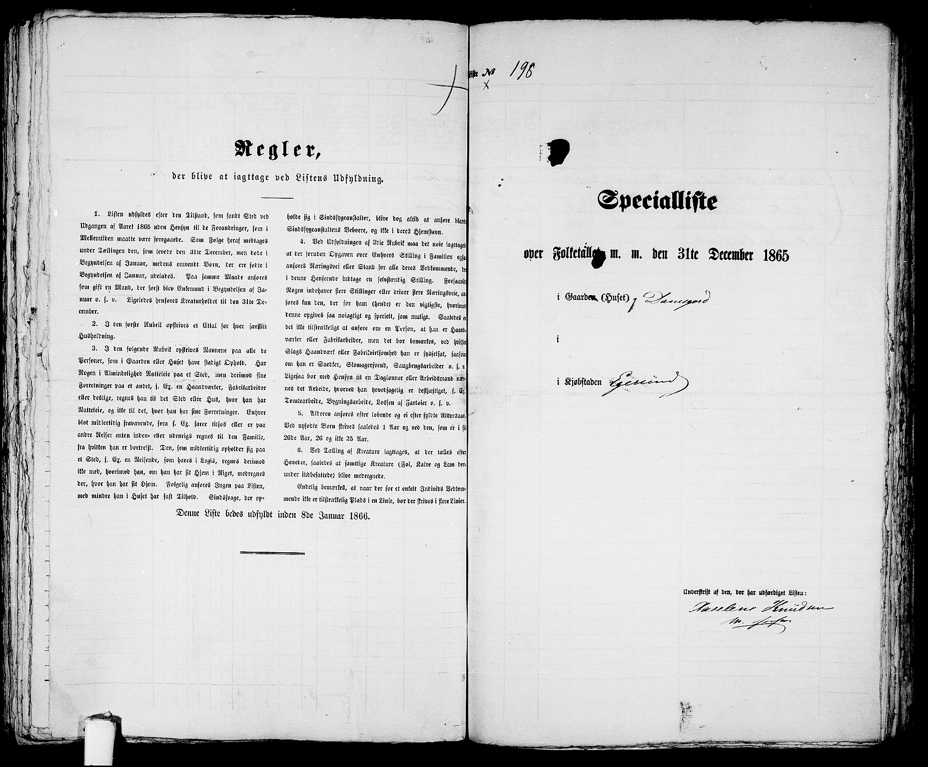 RA, 1865 census for Eigersund parish, Egersund town, 1865, p. 408