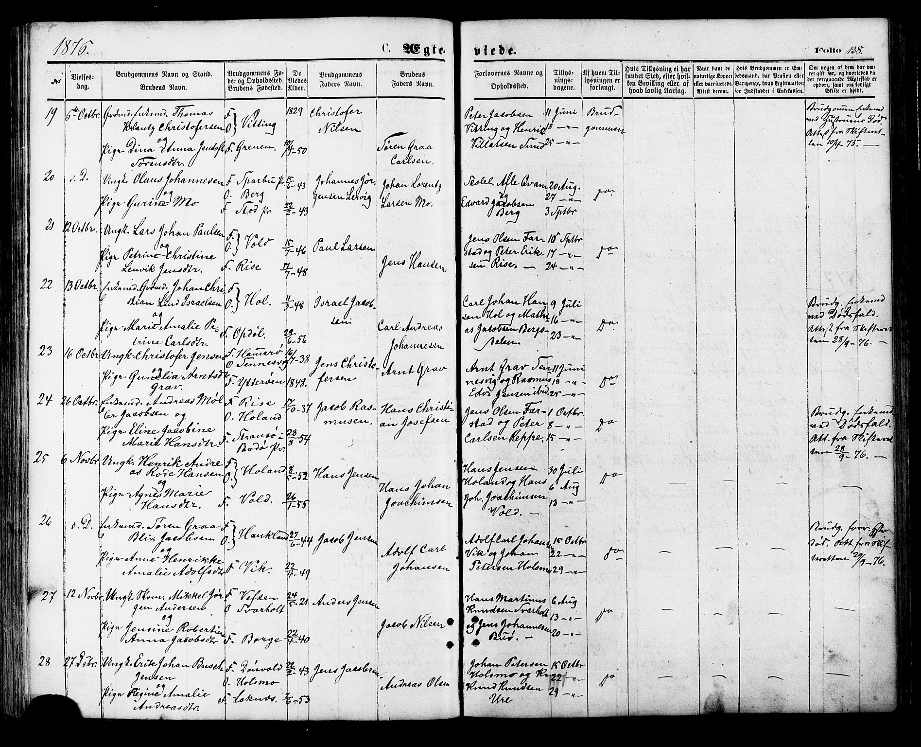 Ministerialprotokoller, klokkerbøker og fødselsregistre - Nordland, AV/SAT-A-1459/881/L1166: Parish register (copy) no. 881C03, 1876-1885, p. 138