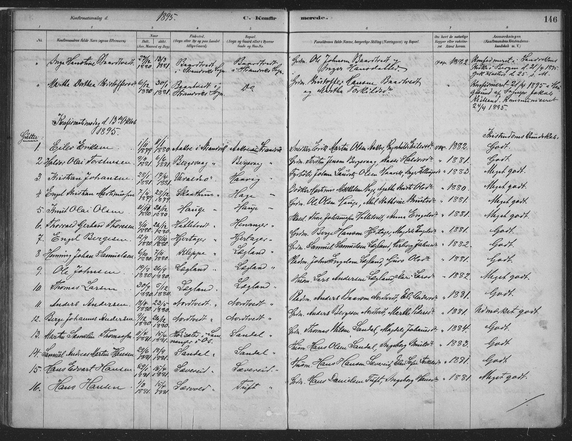 Fusa sokneprestembete, SAB/A-75401/H/Haa: Parish register (official) no. D 1, 1880-1938, p. 146