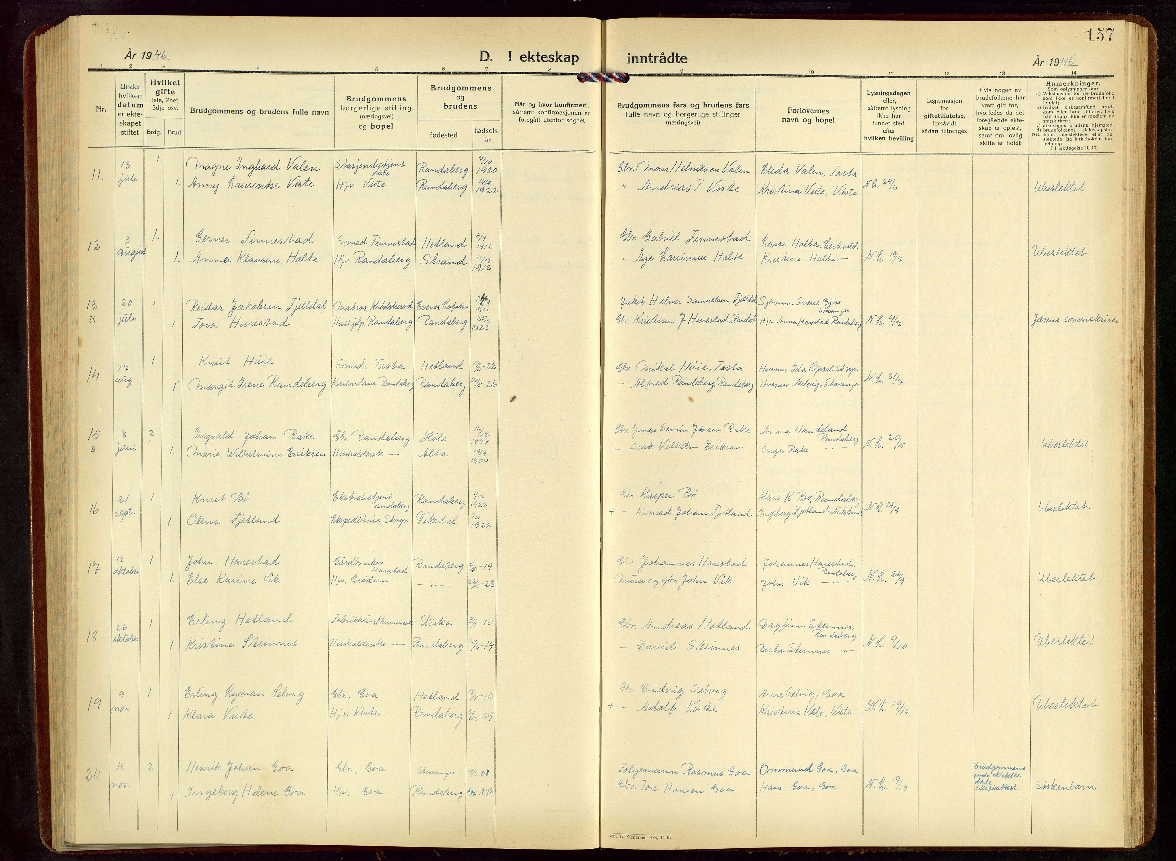 Hetland sokneprestkontor, AV/SAST-A-101826/30/30BB/L0015: Parish register (copy) no. B 15, 1940-1955, p. 157