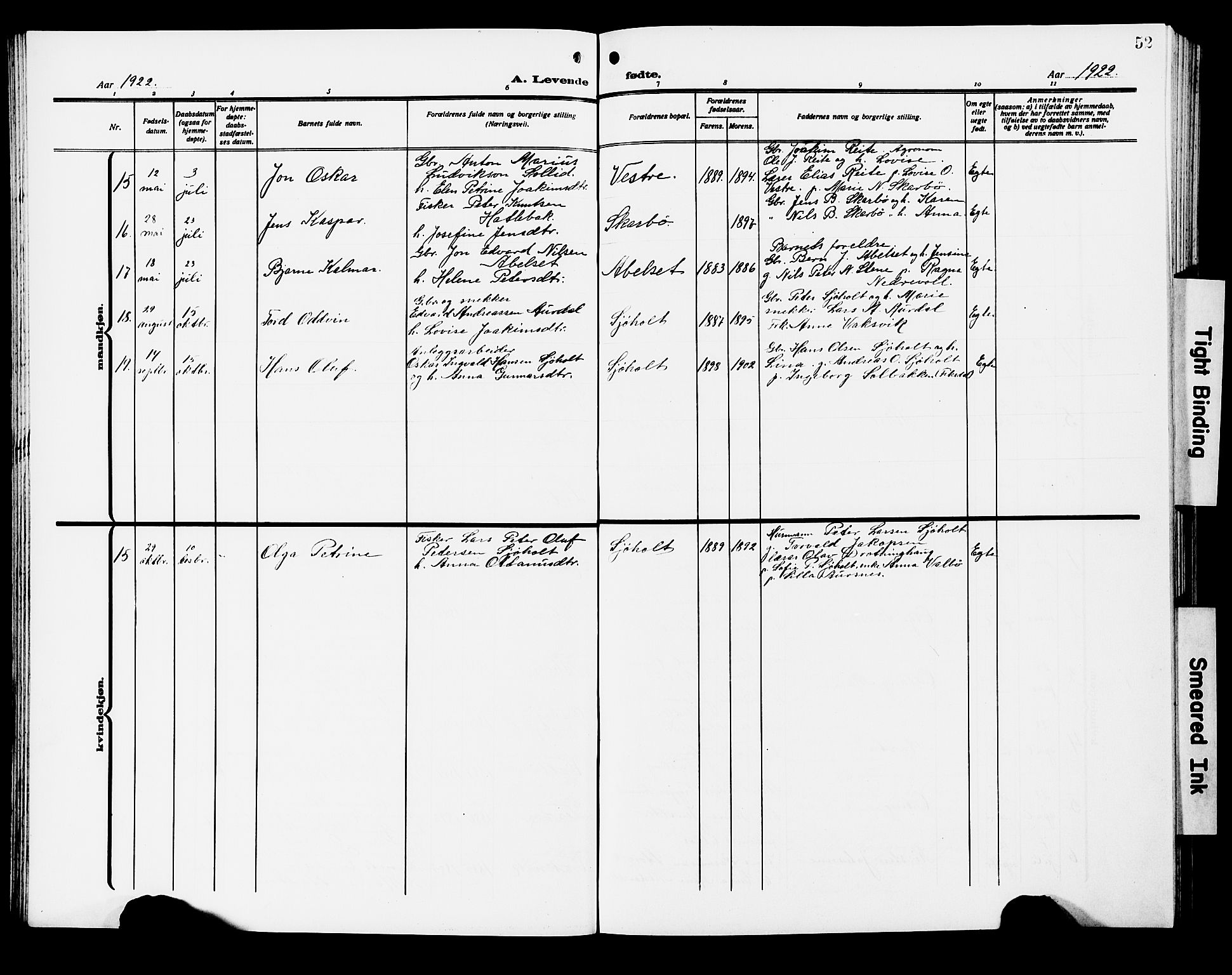 Ministerialprotokoller, klokkerbøker og fødselsregistre - Møre og Romsdal, AV/SAT-A-1454/522/L0328: Parish register (copy) no. 522C07, 1909-1925, p. 52