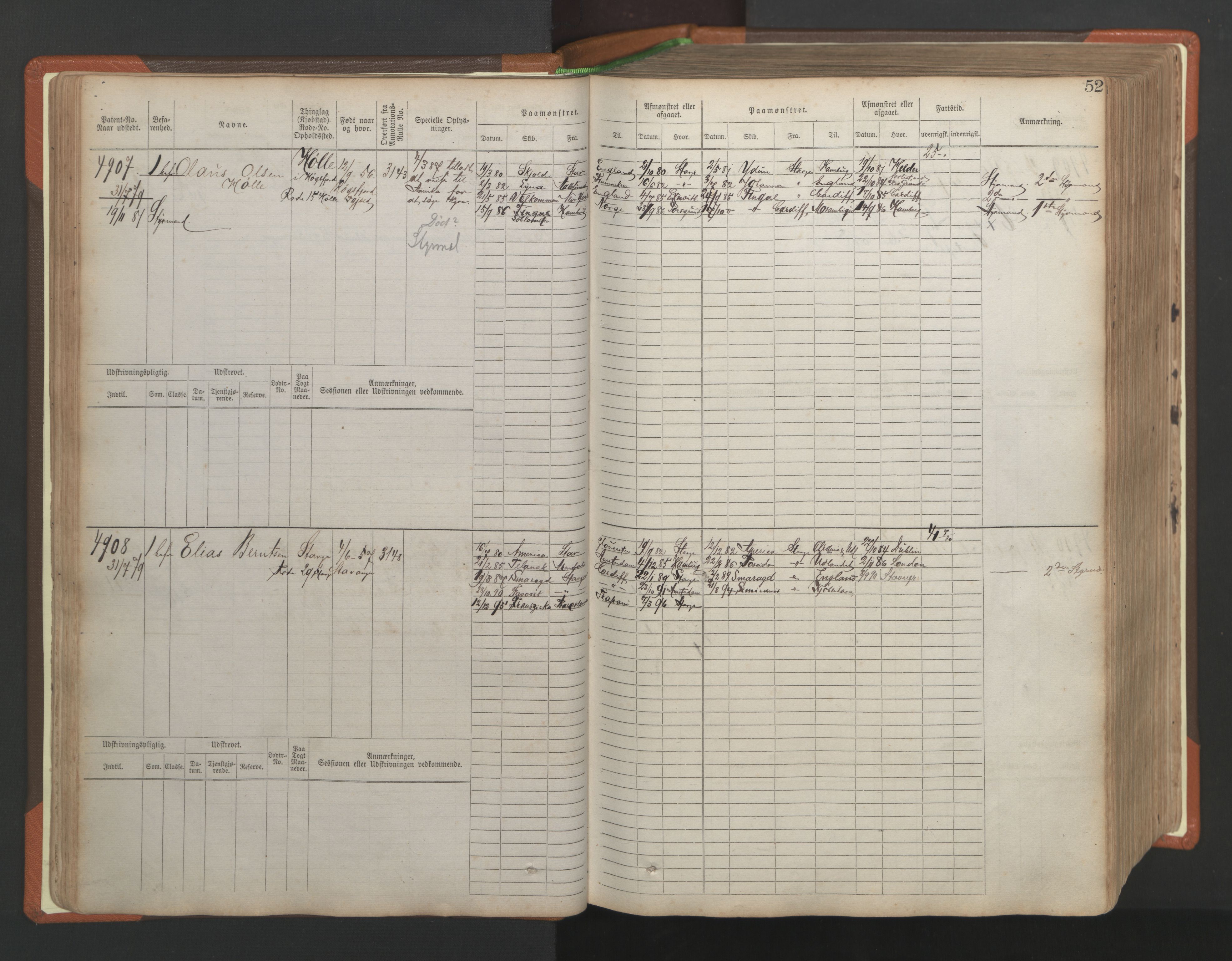 Stavanger sjømannskontor, AV/SAST-A-102006/F/Fb/Fbb/L0009: Sjøfartshovedrulle, patentnr. 4805-6006, 1879-1887, p. 56