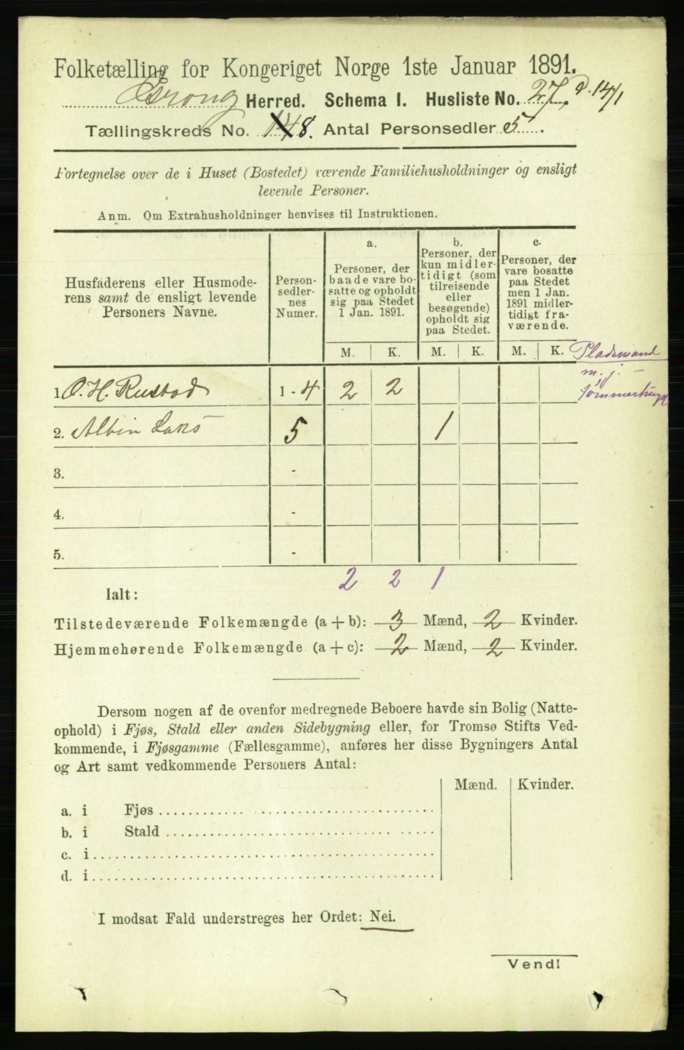 RA, 1891 census for 1742 Grong, 1891, p. 2821