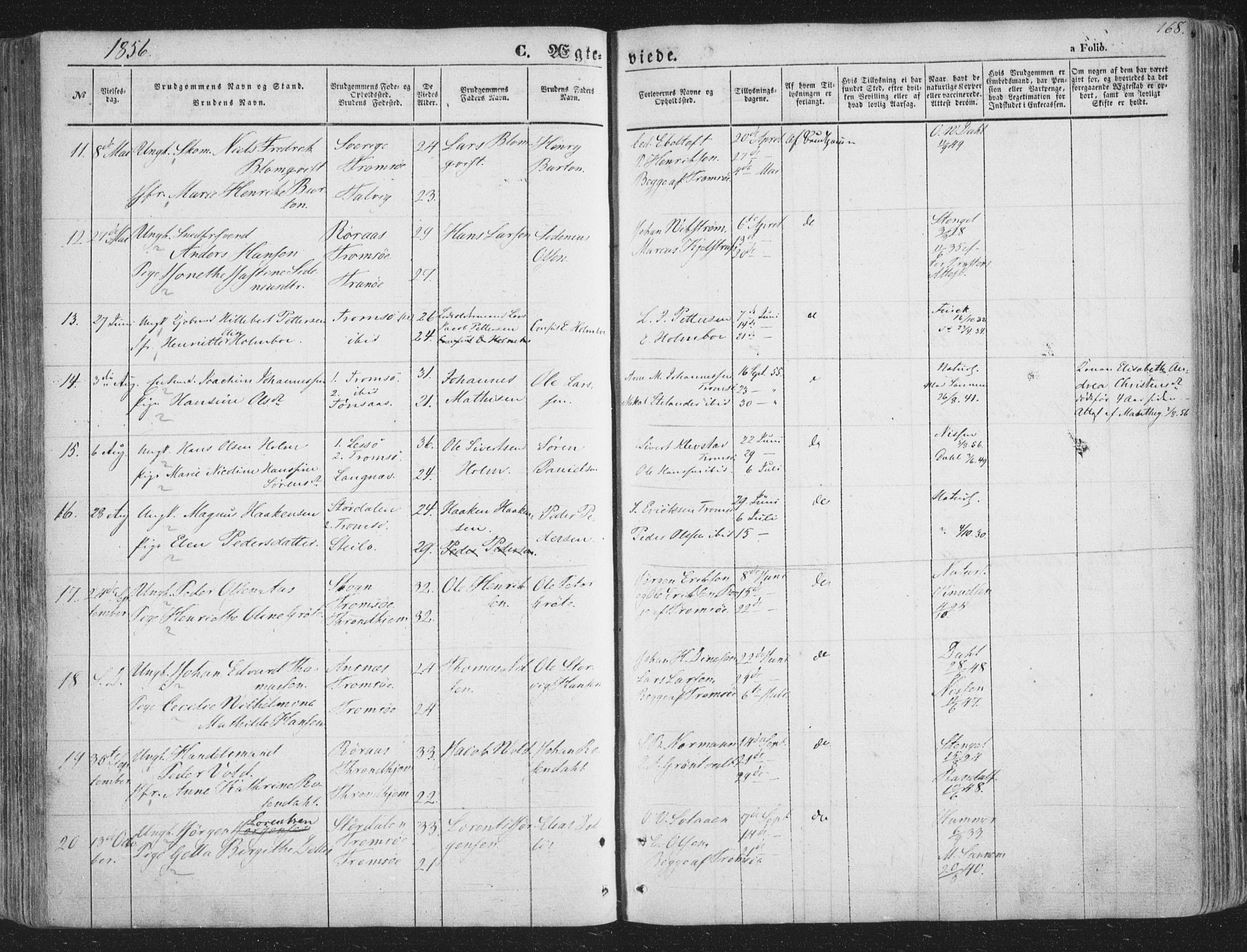 Tromsø sokneprestkontor/stiftsprosti/domprosti, SATØ/S-1343/G/Ga/L0011kirke: Parish register (official) no. 11, 1856-1865, p. 168