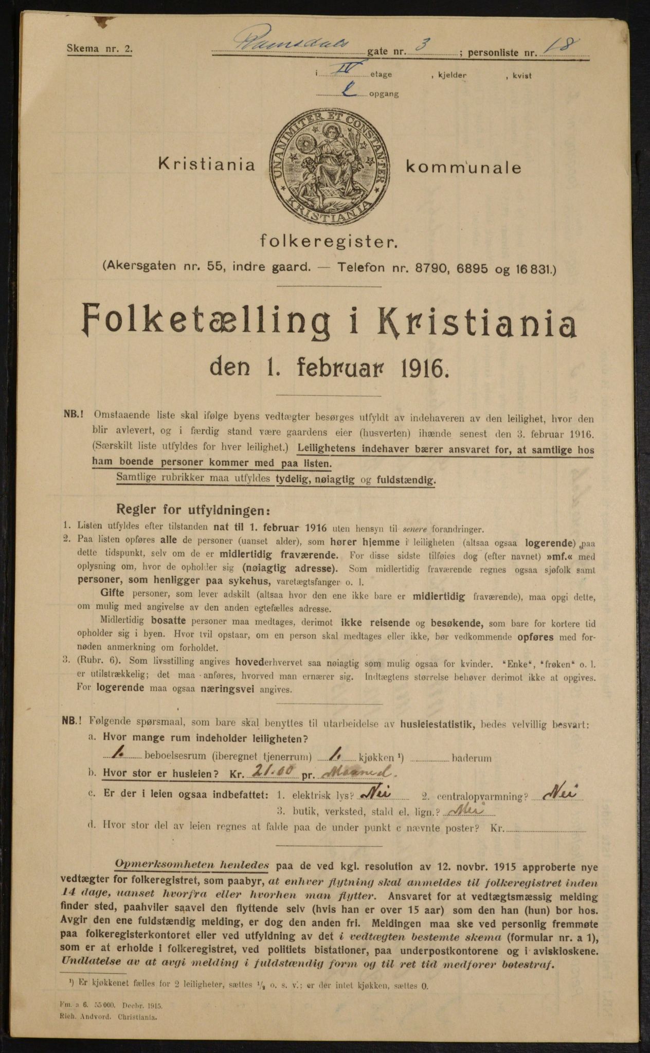 OBA, Municipal Census 1916 for Kristiania, 1916, p. 85350