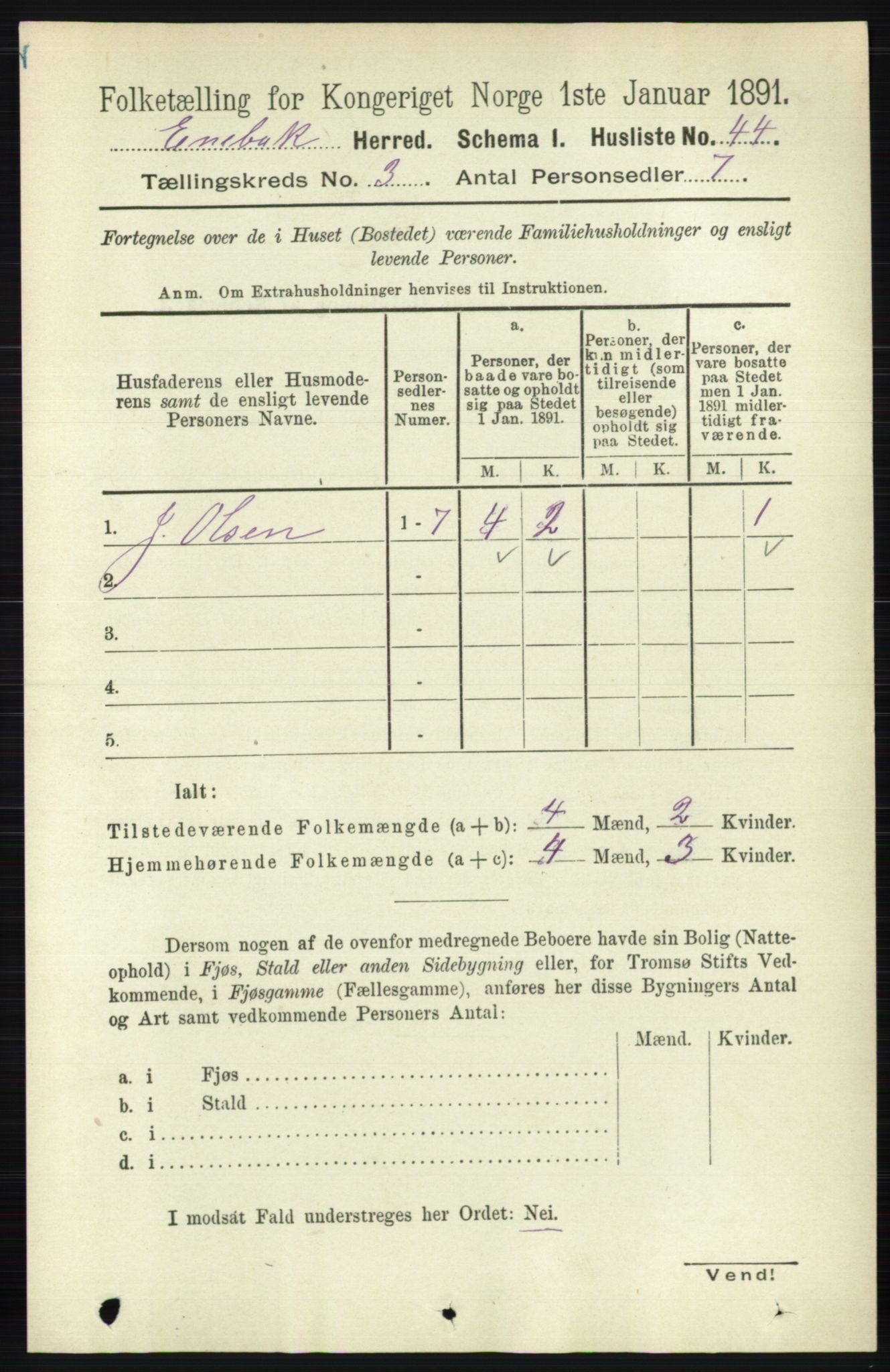 RA, 1891 census for 0229 Enebakk, 1891, p. 1115