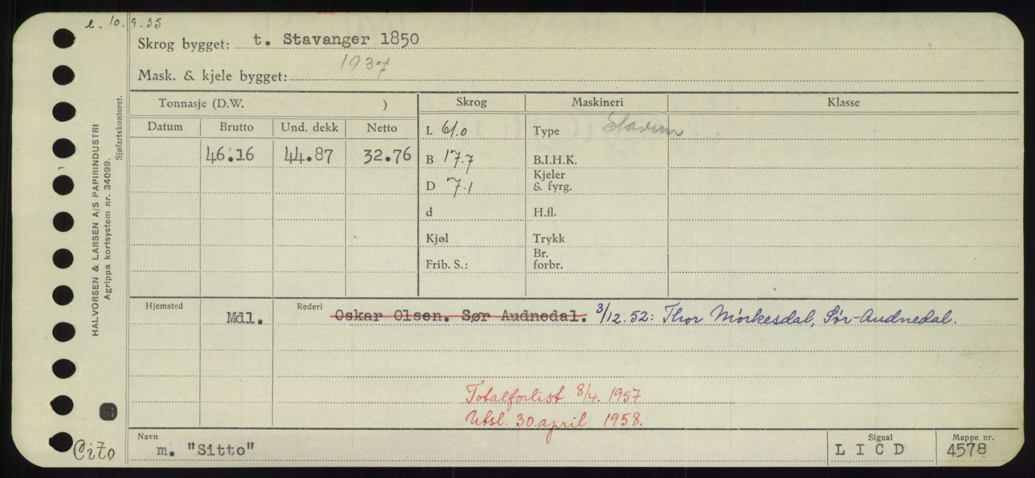 Sjøfartsdirektoratet med forløpere, Skipsmålingen, RA/S-1627/H/Hd/L0033: Fartøy, Sevi-Sjø, p. 297