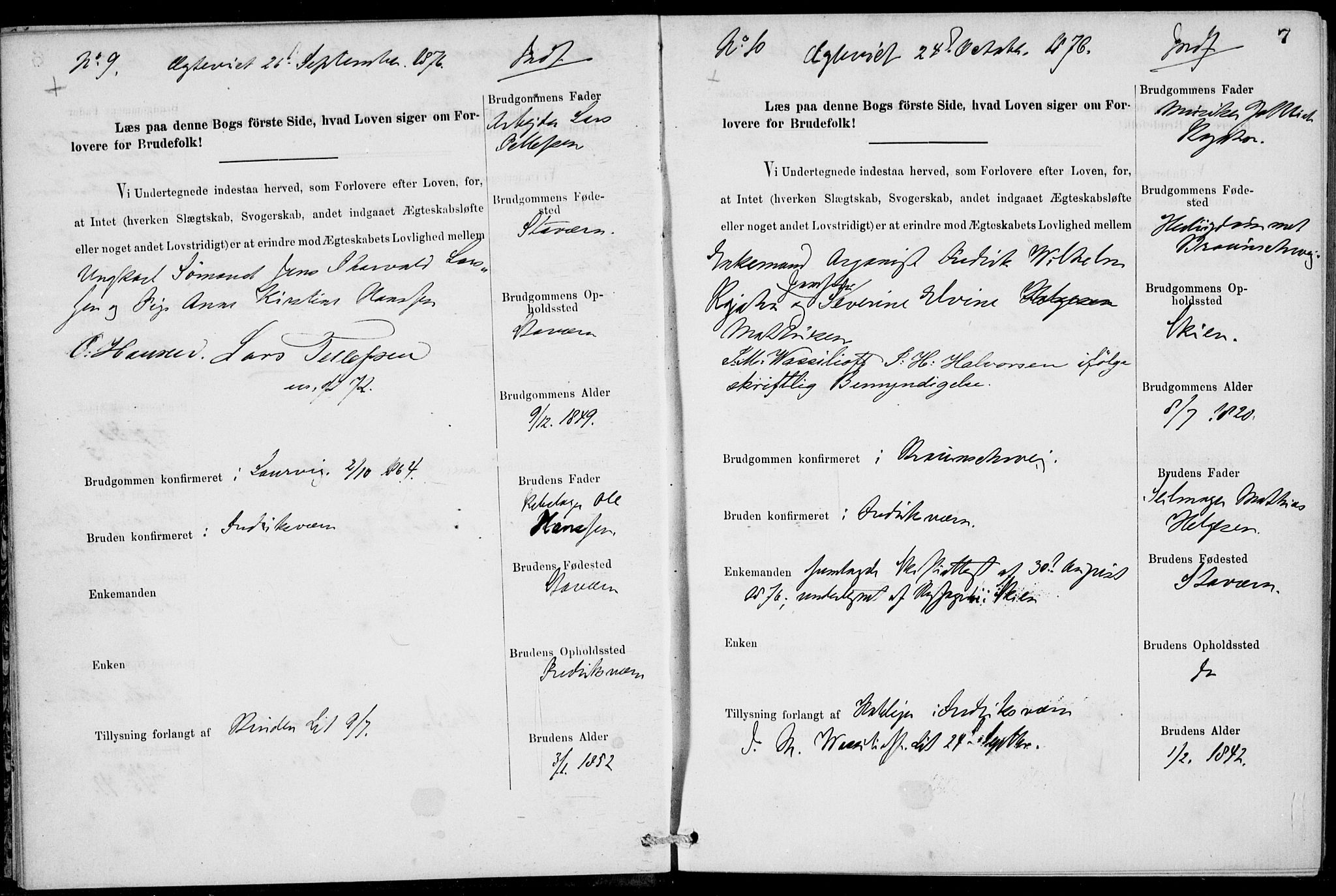 Stavern kirkebøker, SAKO/A-318/H/Ha/L0001: Banns register no. 1, 1875-1918, p. 7
