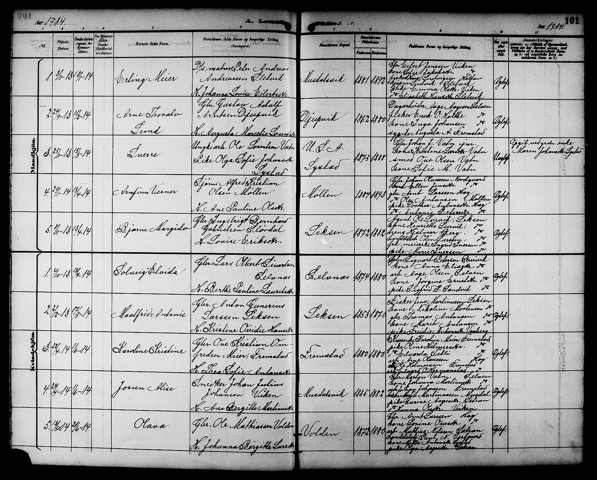 Ministerialprotokoller, klokkerbøker og fødselsregistre - Sør-Trøndelag, SAT/A-1456/662/L0757: Parish register (copy) no. 662C02, 1892-1918, p. 101