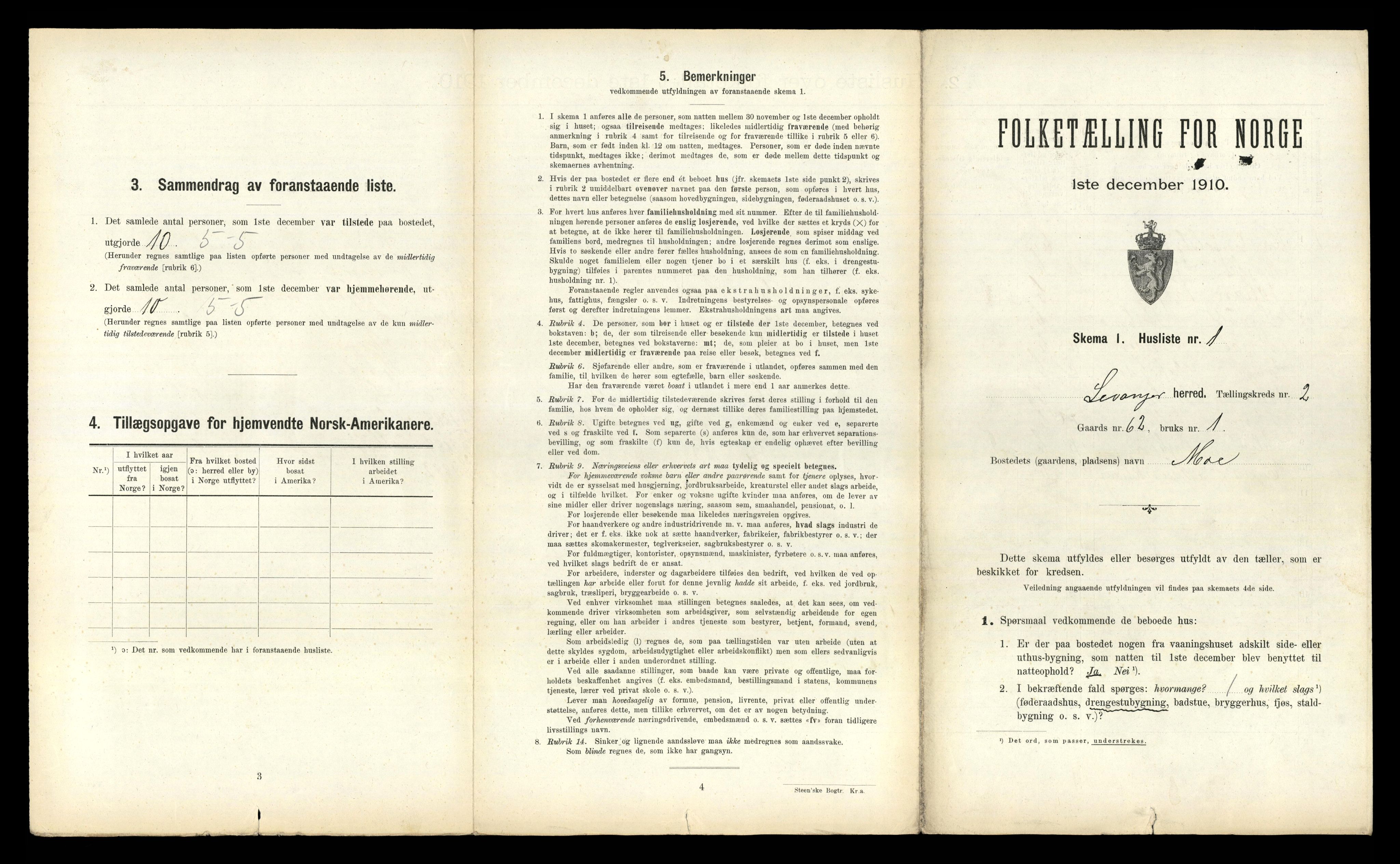 RA, 1910 census for Levanger, 1910, p. 246