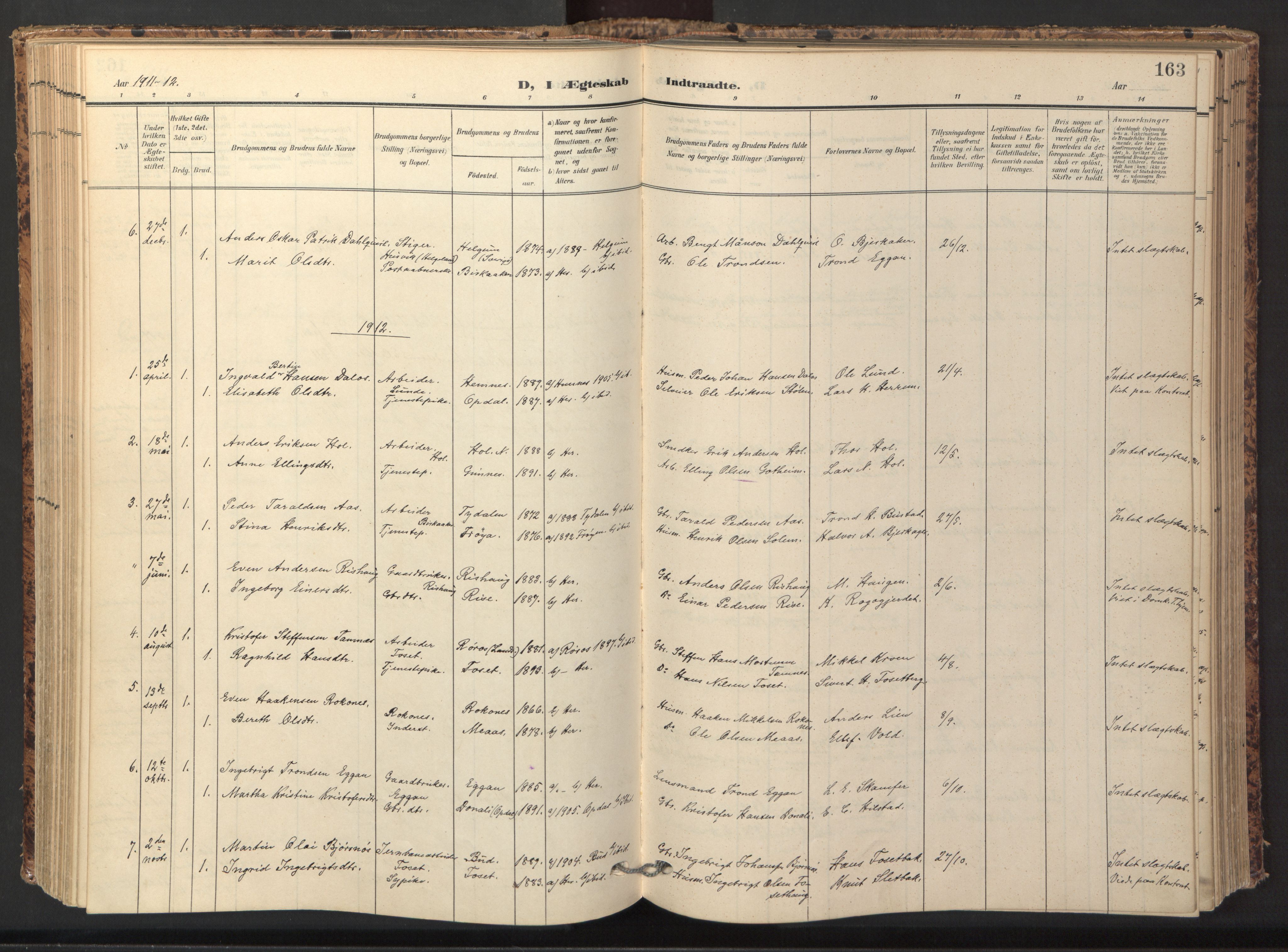 Ministerialprotokoller, klokkerbøker og fødselsregistre - Sør-Trøndelag, SAT/A-1456/674/L0873: Parish register (official) no. 674A05, 1908-1923, p. 163