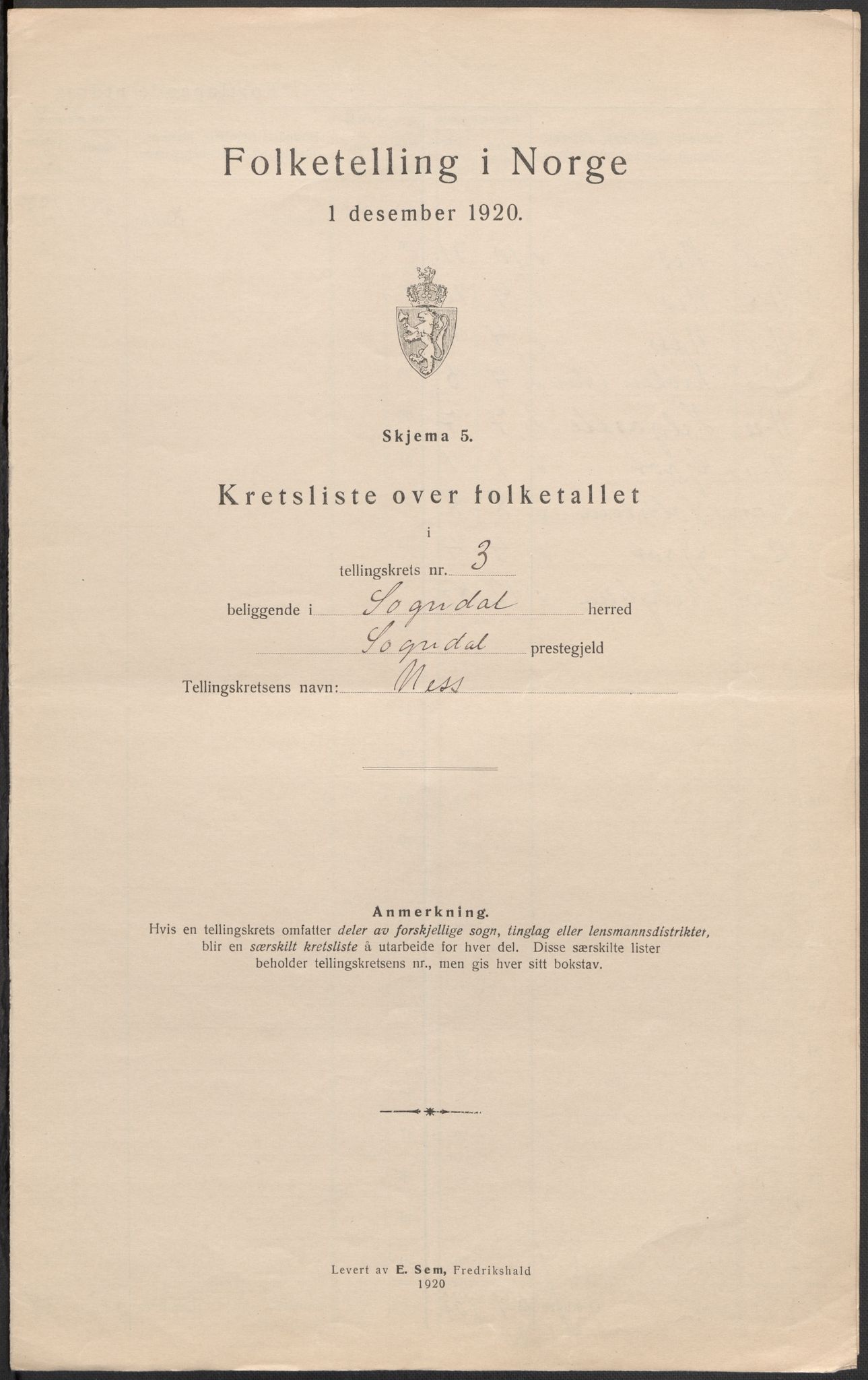 SAB, 1920 census for Sogndal, 1920, p. 11