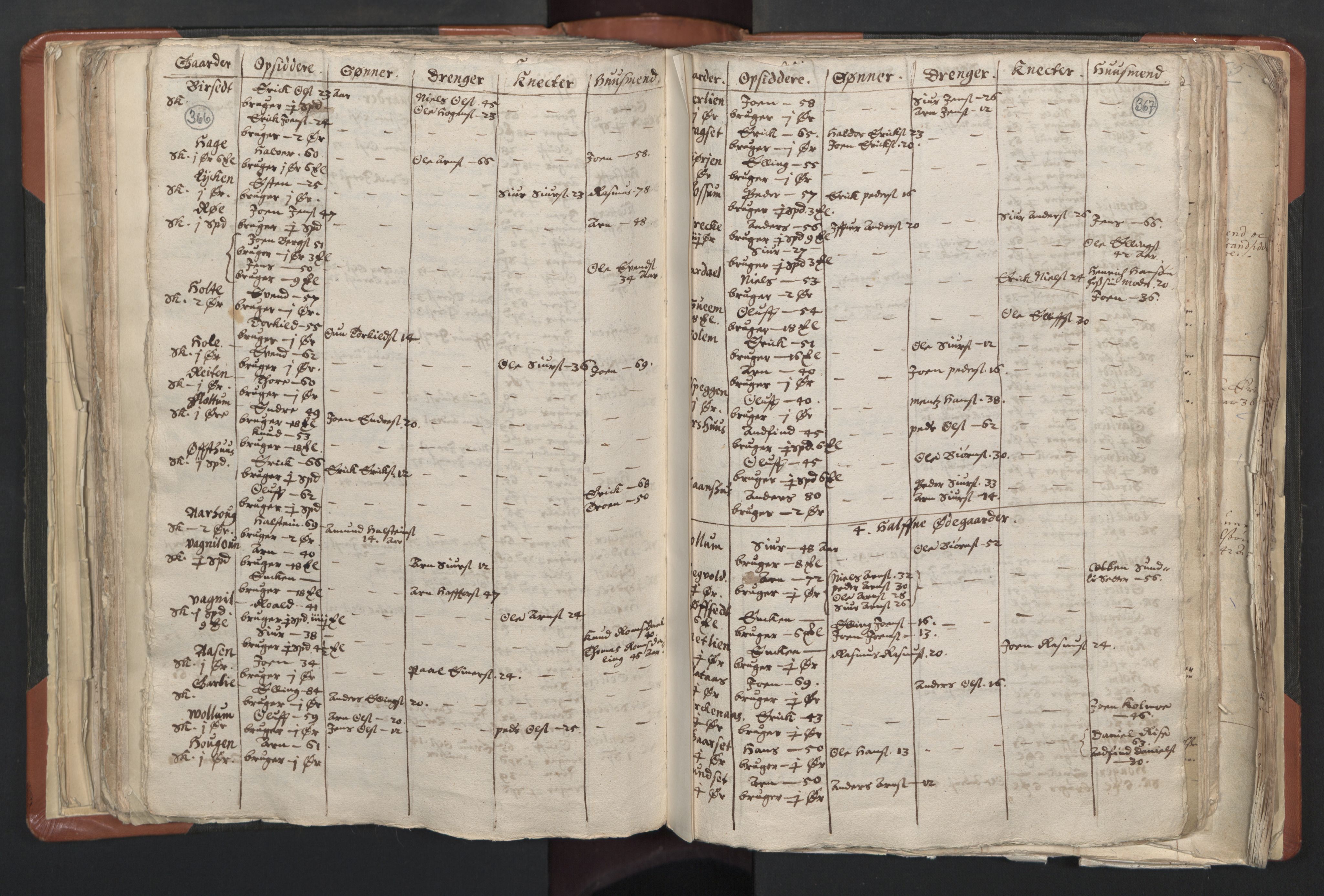 RA, Vicar's Census 1664-1666, no. 31: Dalane deanery, 1664-1666, p. 366-367