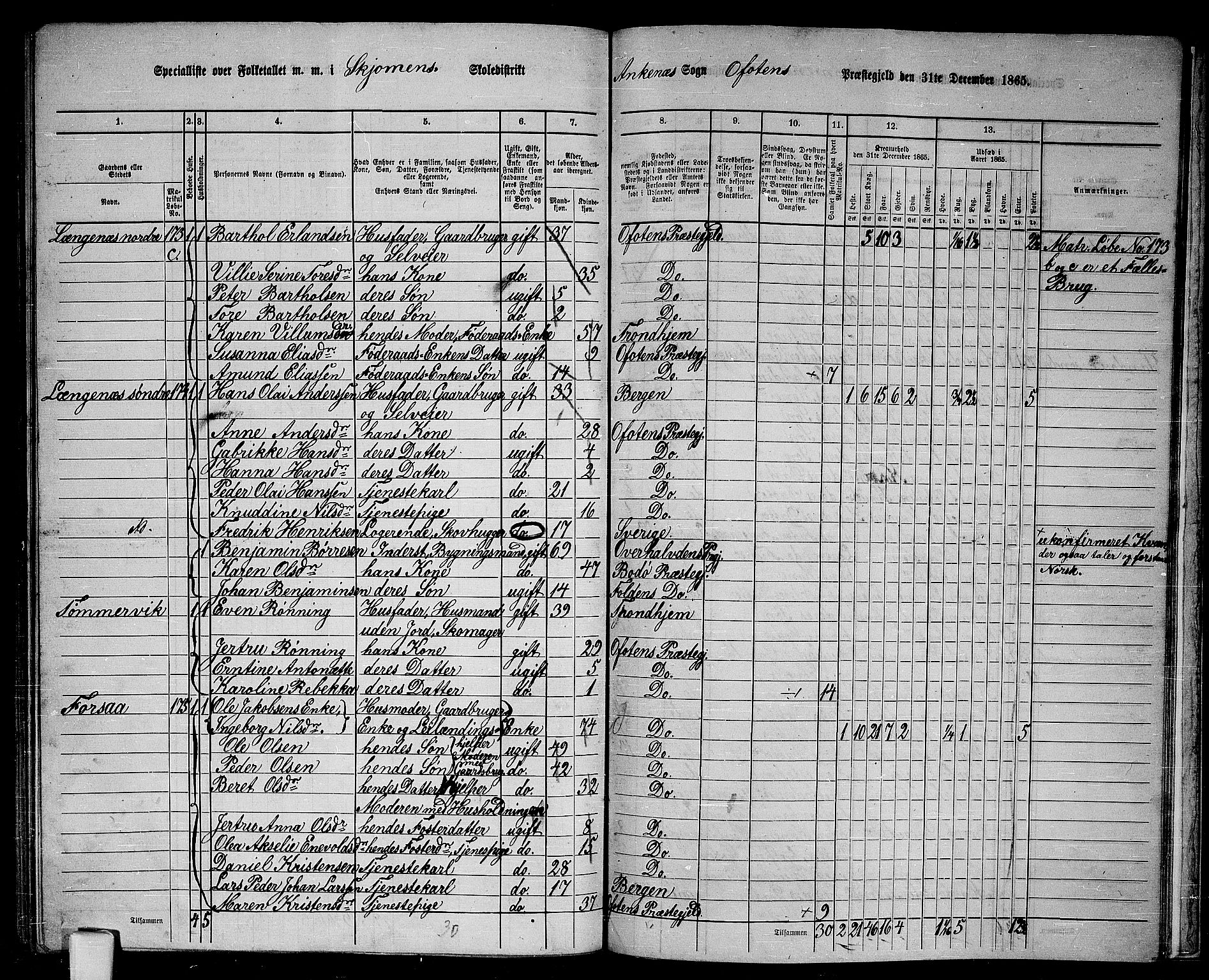 RA, 1865 census for Ofoten, 1865, p. 155