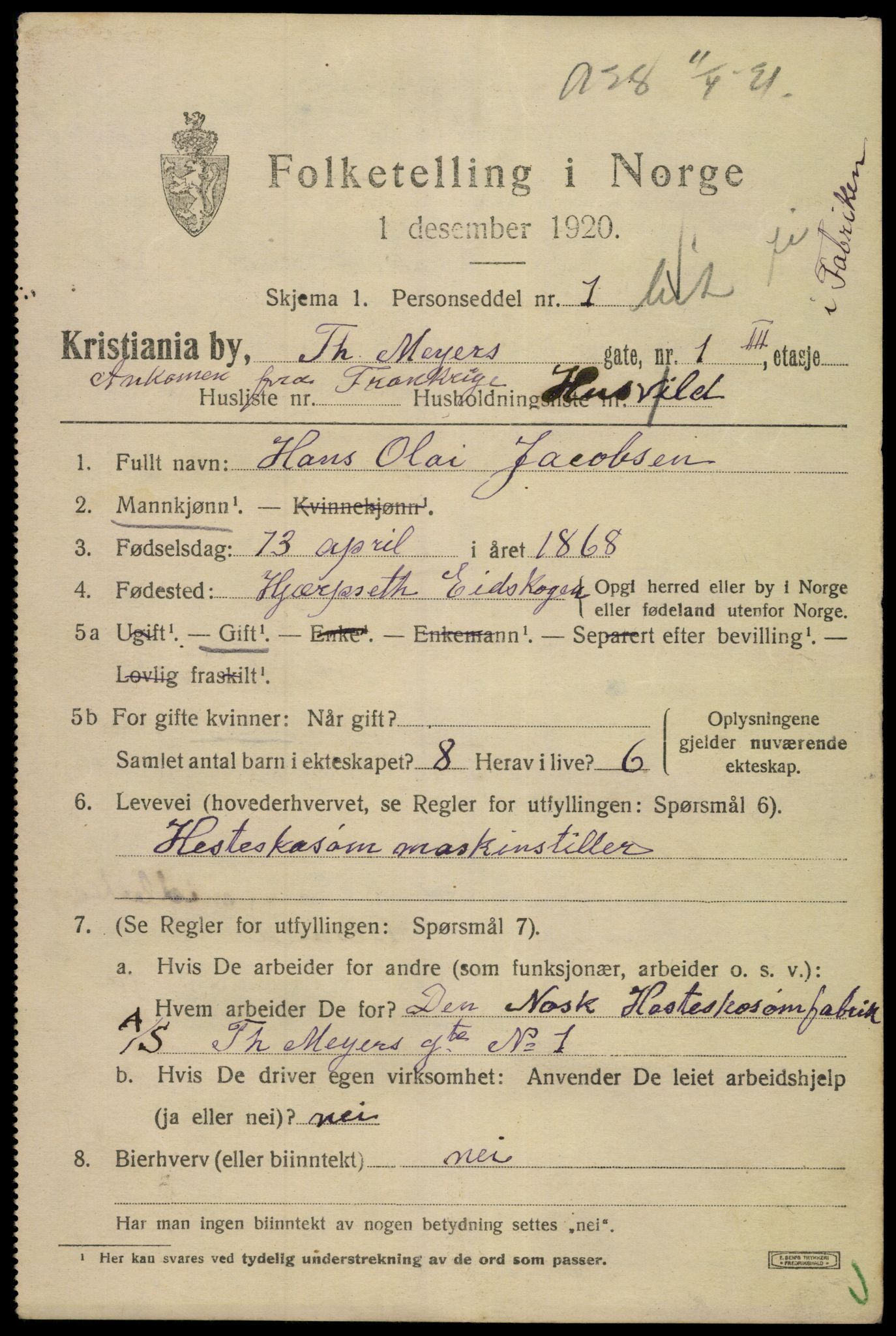 SAO, 1920 census for Kristiania, 1920, p. 574197