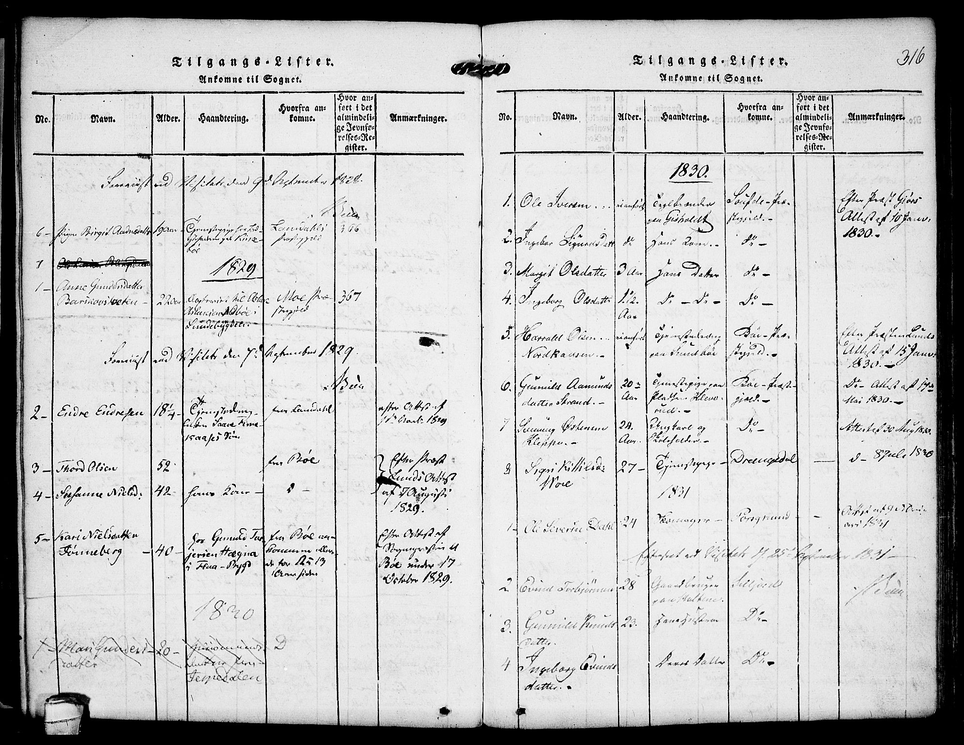 Kviteseid kirkebøker, SAKO/A-276/F/Fa/L0005: Parish register (official) no. I 5, 1815-1836, p. 316