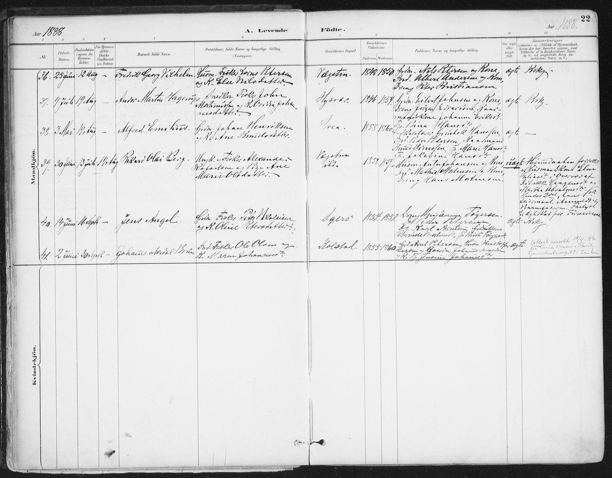 Ministerialprotokoller, klokkerbøker og fødselsregistre - Nordland, AV/SAT-A-1459/816/L0244: Parish register (official) no. 816A10, 1886-1903, p. 22