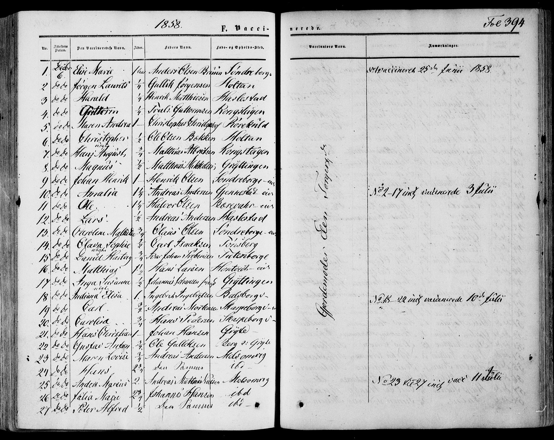 Stokke kirkebøker, AV/SAKO-A-320/F/Fa/L0008: Parish register (official) no. I 8, 1858-1871, p. 394