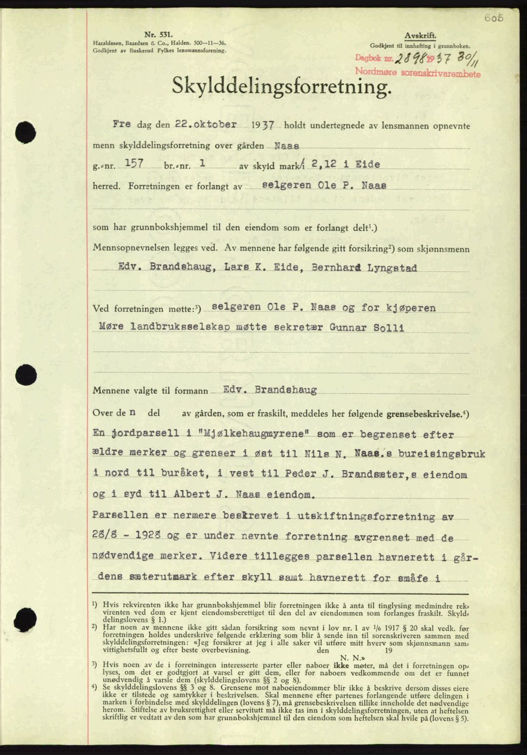 Nordmøre sorenskriveri, SAT/A-4132/1/2/2Ca: Mortgage book no. A82, 1937-1938, Diary no: : 2898/1937