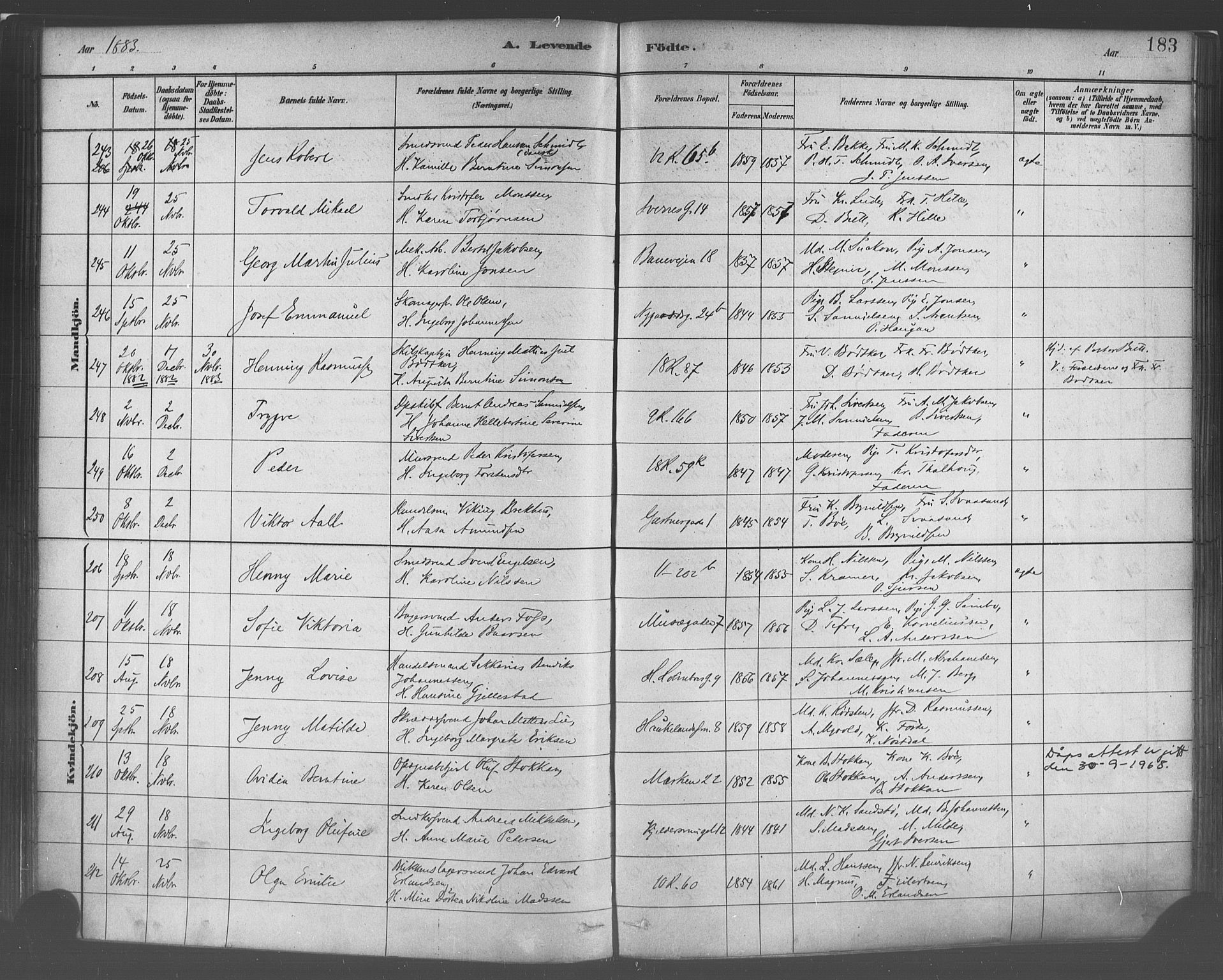 Domkirken sokneprestembete, SAB/A-74801/H/Haa/L0023: Parish register (official) no. B 6, 1879-1887, p. 183