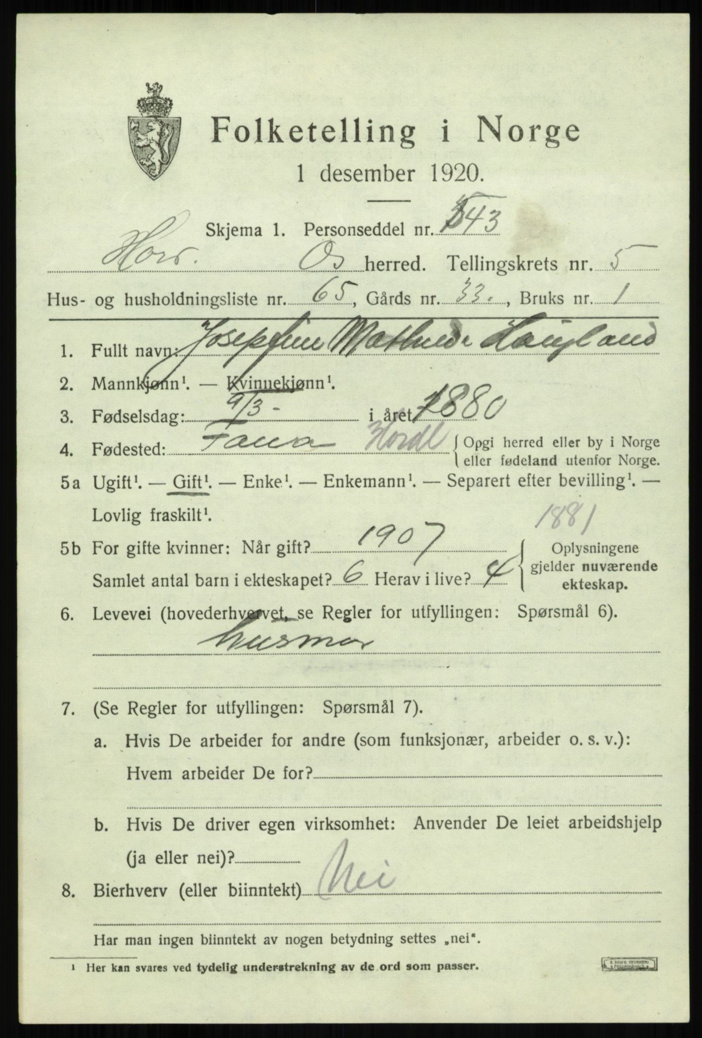 SAB, 1920 census for Os, 1920, p. 4816