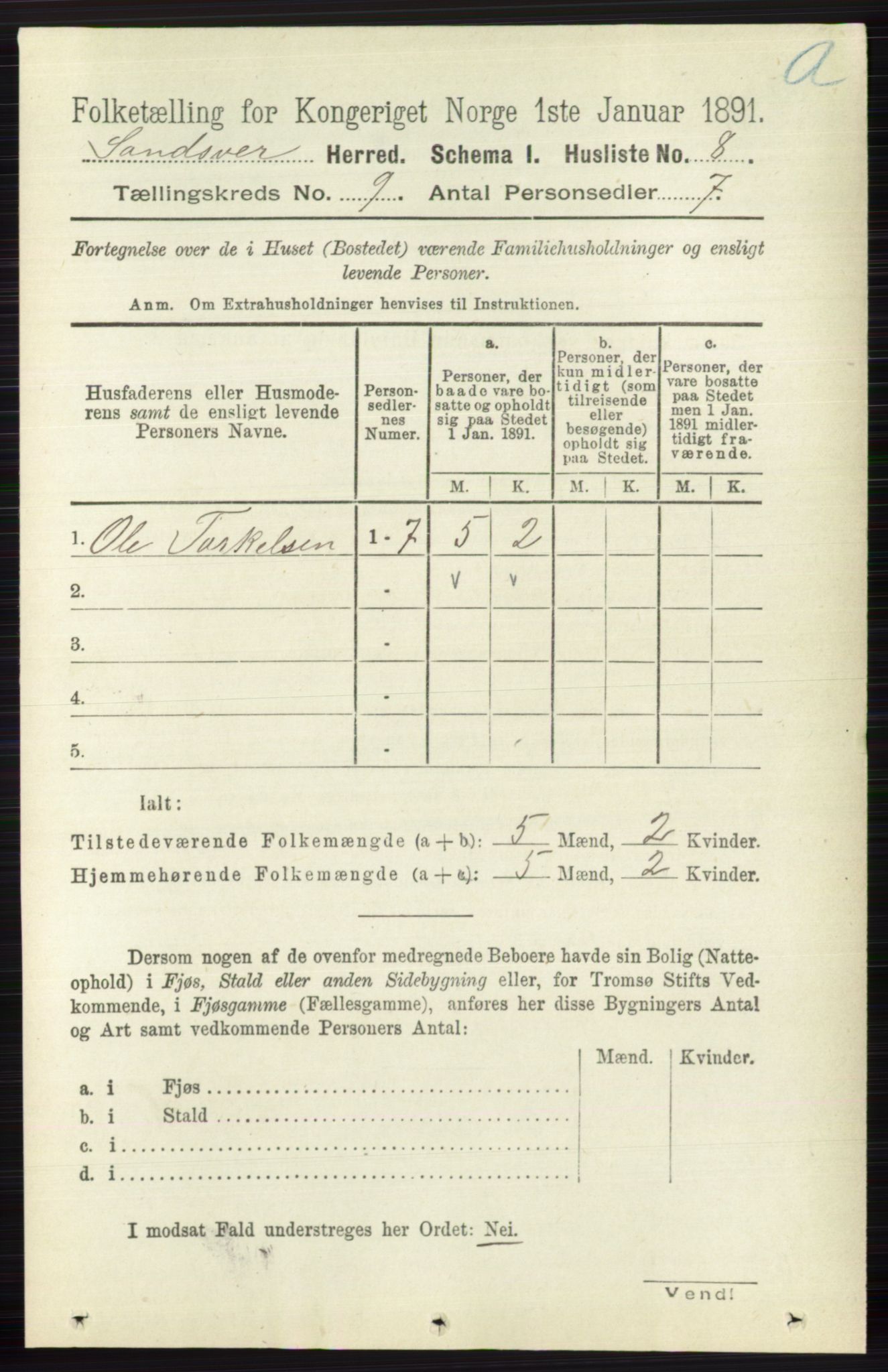 RA, 1891 census for 0629 Sandsvær, 1891, p. 4370