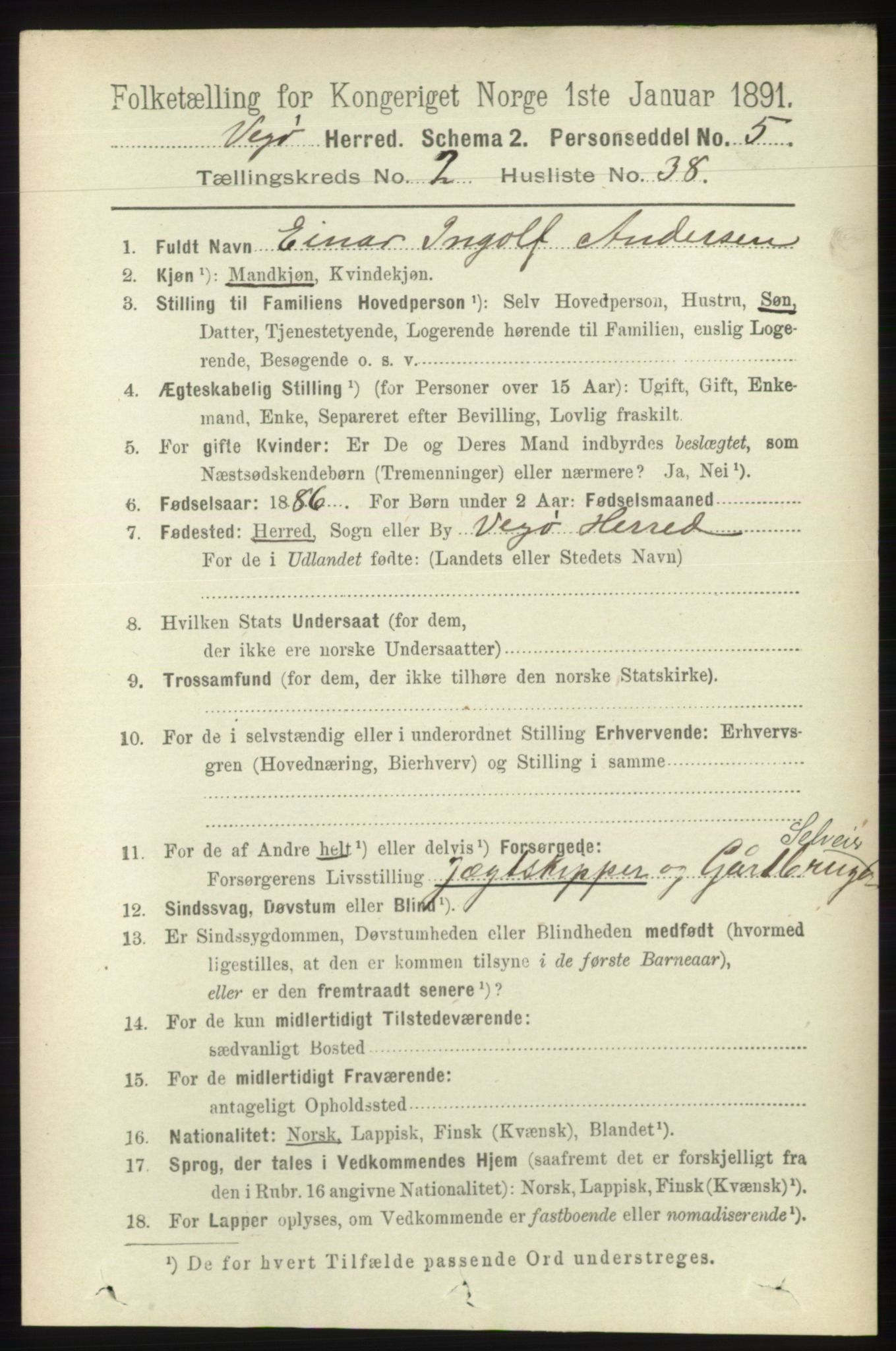 RA, 1891 census for 1815 Vega, 1891, p. 845