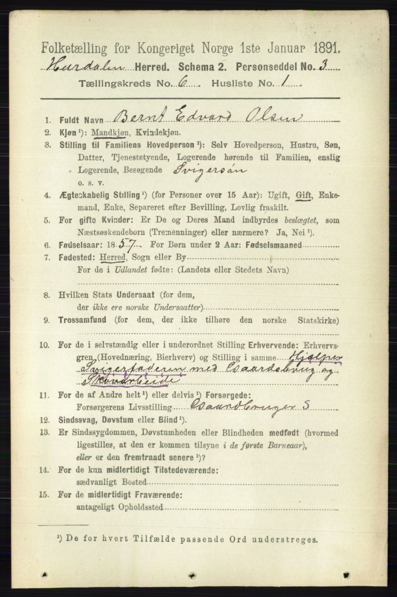 RA, 1891 census for 0239 Hurdal, 1891, p. 2192