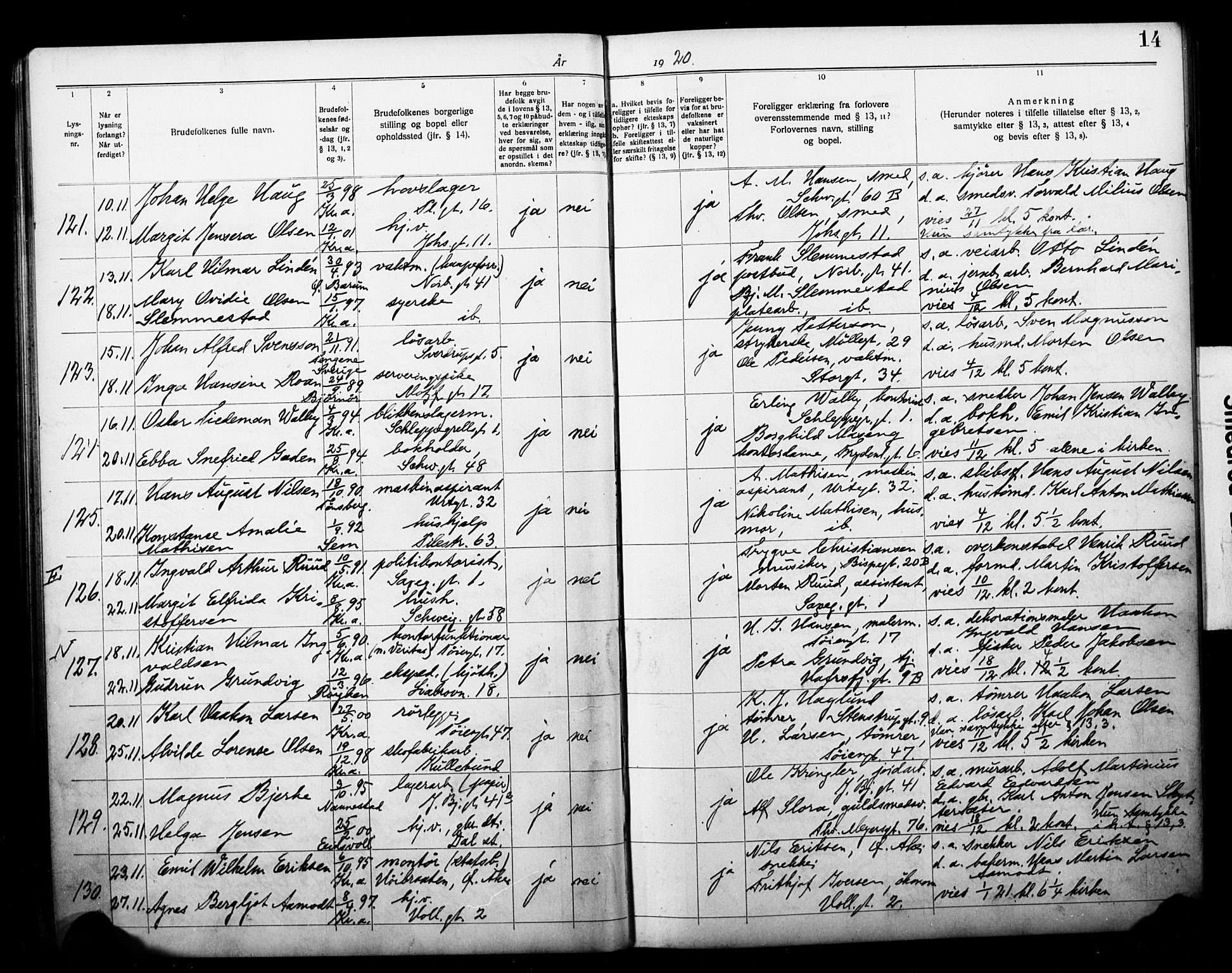 Grønland prestekontor Kirkebøker, SAO/A-10848/H/Ha/L0002: Banns register no. 2, 1919-1929, p. 14