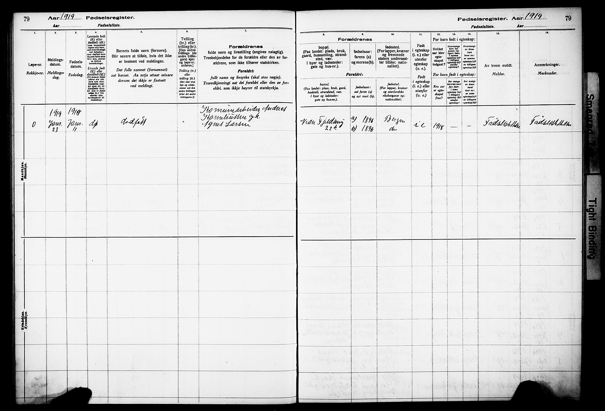 Korskirken sokneprestembete, SAB/A-76101/I/Id/L00A1: Birth register no. A 1, 1916-1929, p. 79