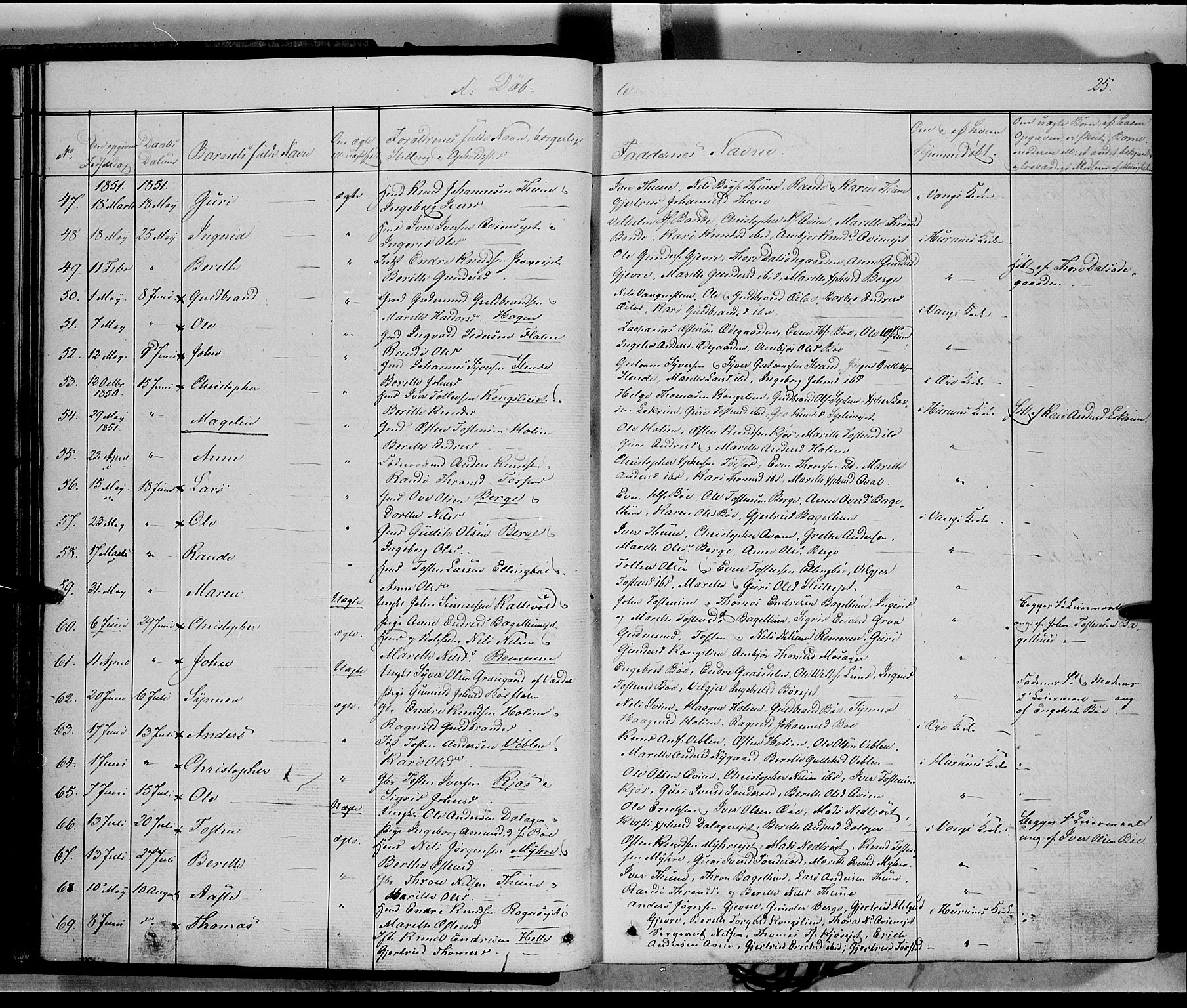 Vang prestekontor, Valdres, AV/SAH-PREST-140/H/Ha/L0006: Parish register (official) no. 6, 1846-1864, p. 25