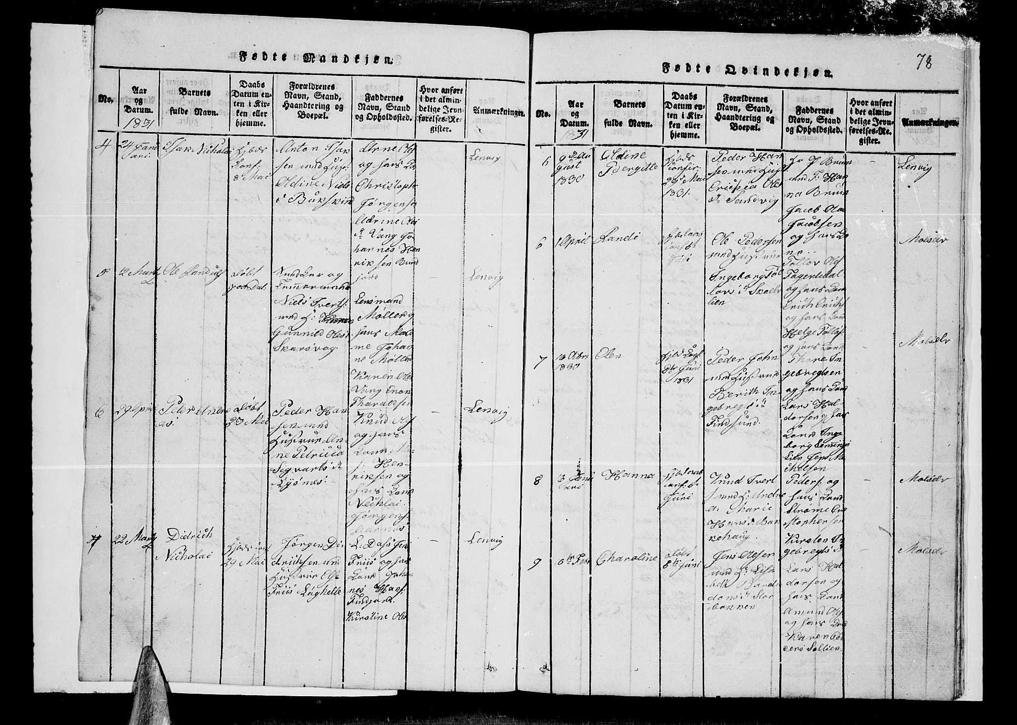 Lenvik sokneprestembete, AV/SATØ-S-1310/H/Ha/Hab/L0001klokker: Parish register (copy) no. 1, 1822-1837, p. 78