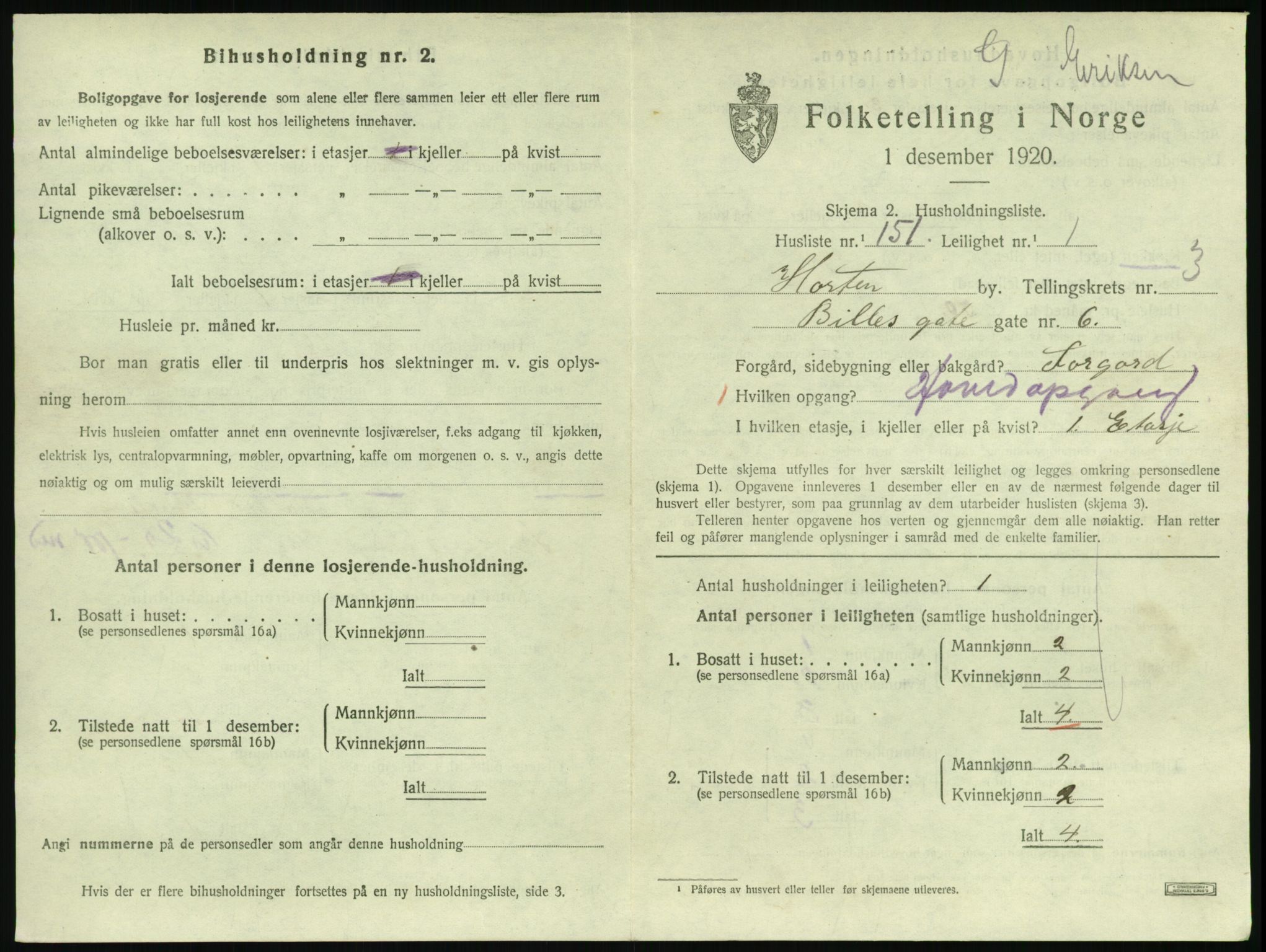 SAKO, 1920 census for Horten, 1920, p. 4623