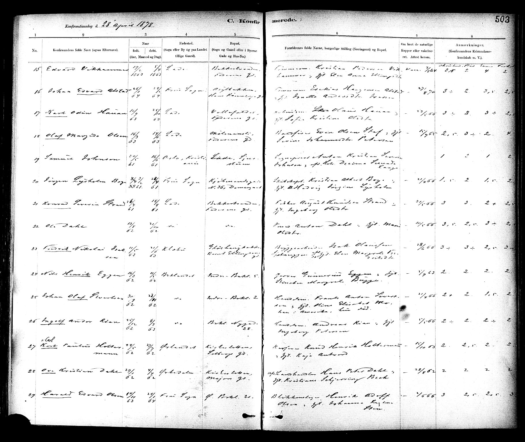 Ministerialprotokoller, klokkerbøker og fødselsregistre - Sør-Trøndelag, AV/SAT-A-1456/604/L0188: Parish register (official) no. 604A09, 1878-1892, p. 503