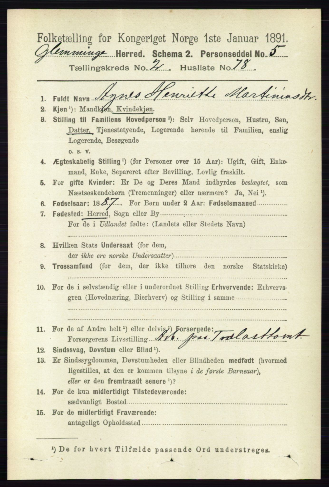 RA, 1891 census for 0132 Glemmen, 1891, p. 1204