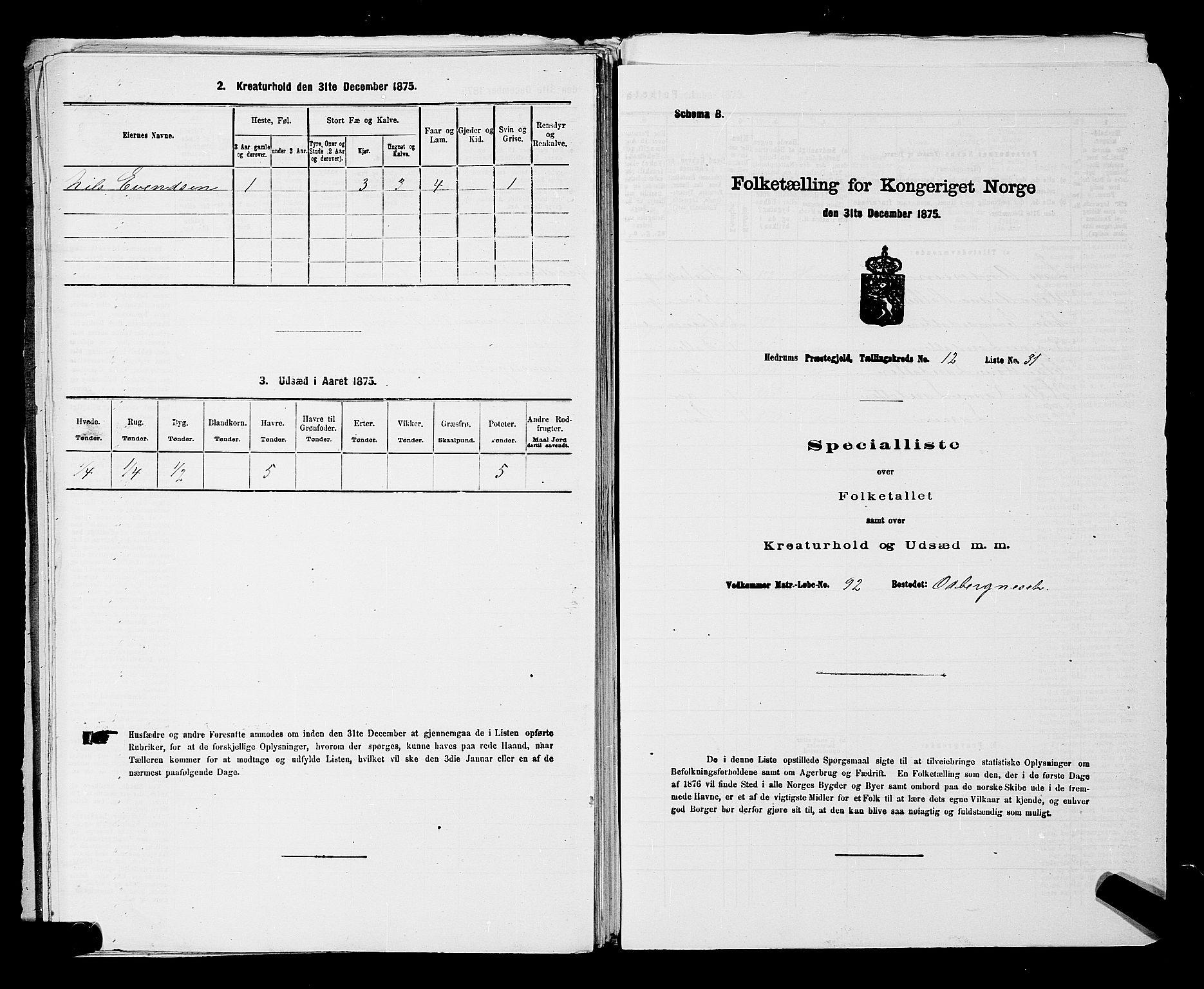 SAKO, 1875 census for 0727P Hedrum, 1875, p. 1172